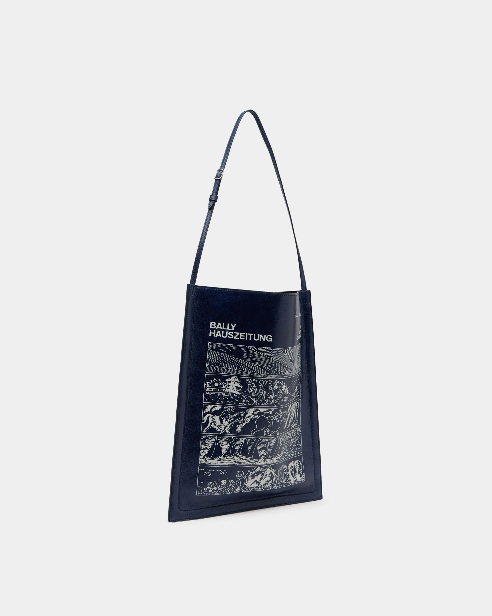 Beckett Tote in Navy Blue Leather with a Print - Image 3