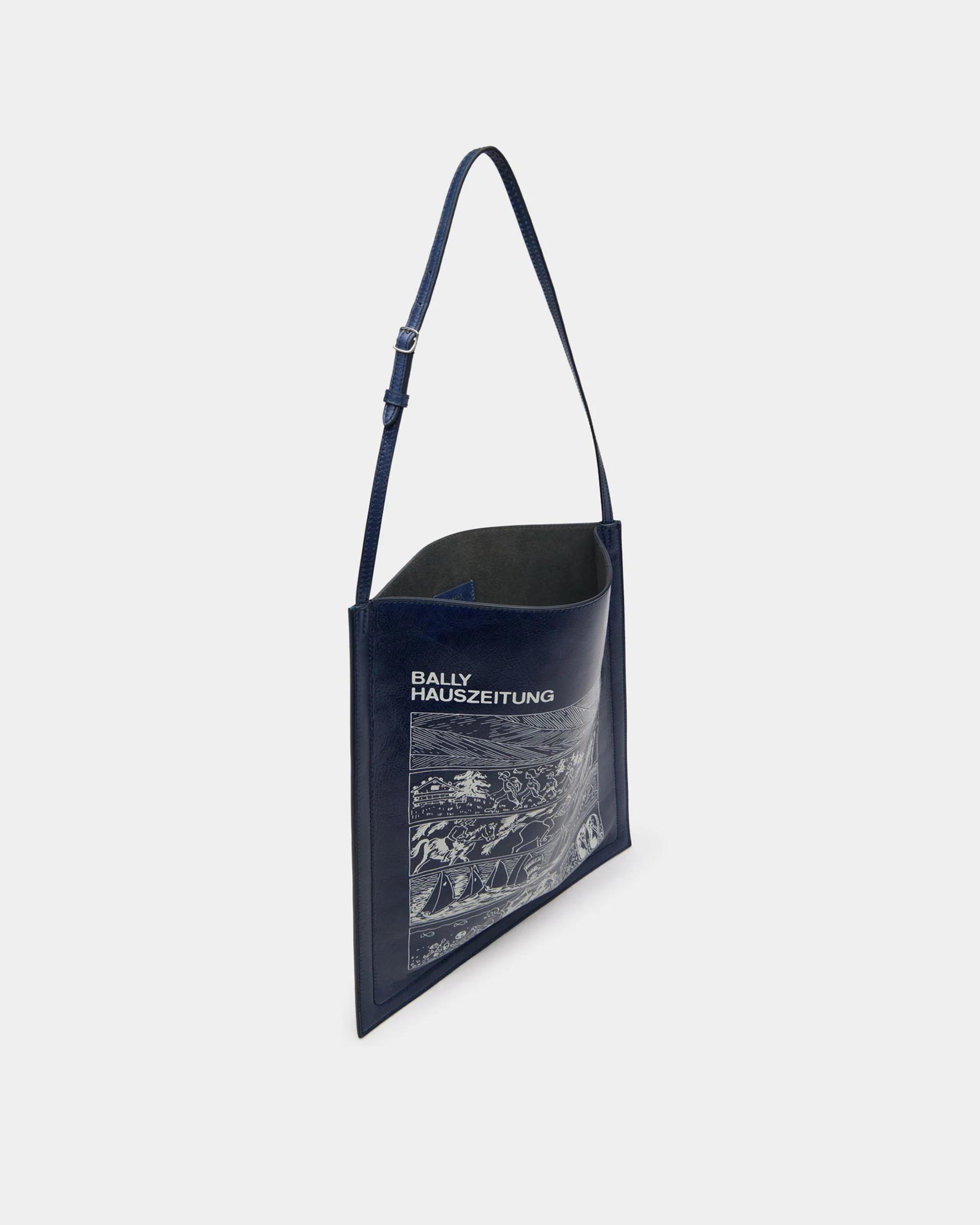 Beckett Tote in Navy Blue Leather with a Print - Image 4