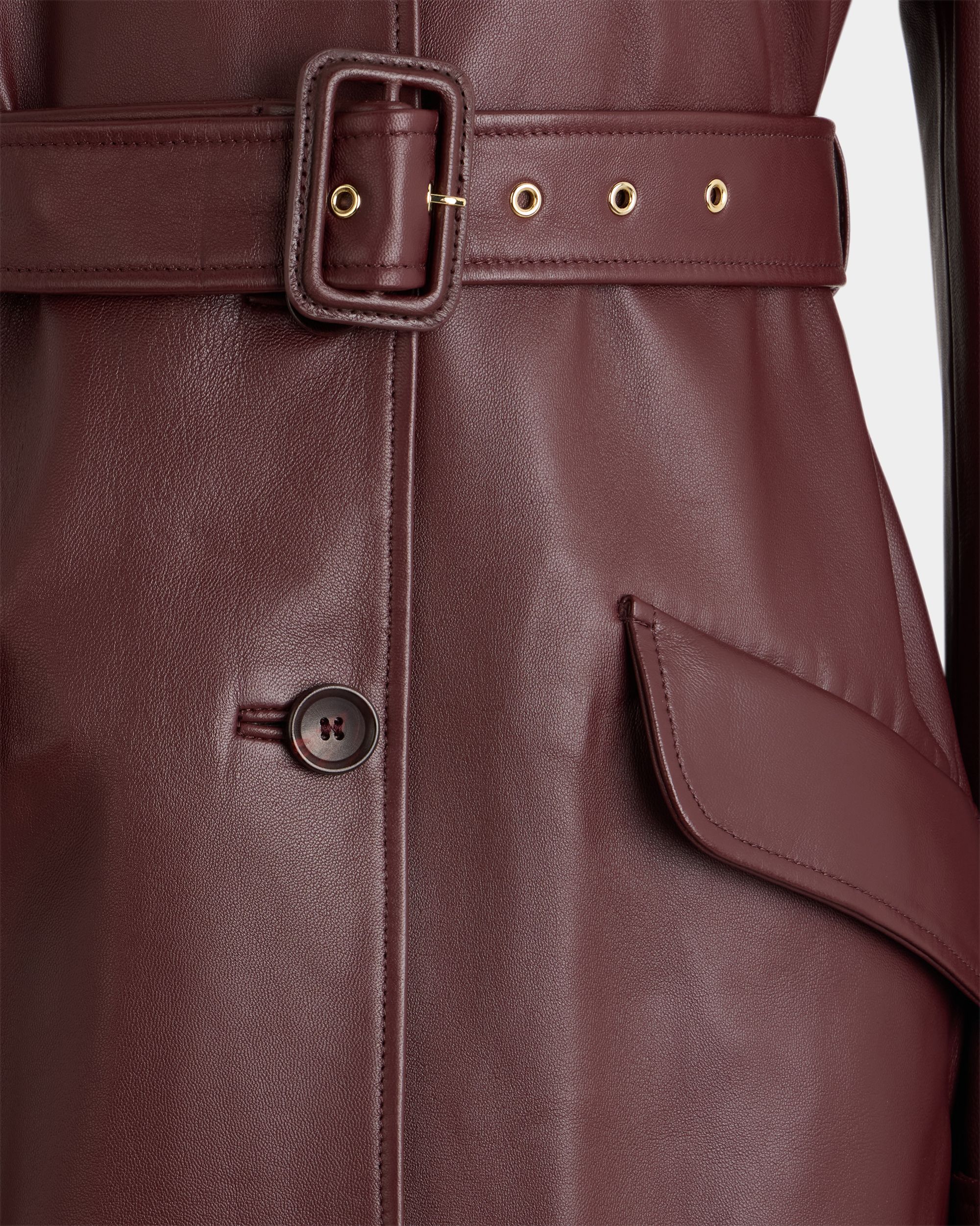 Belted Coat in Deep Burgundy Leather - Image 4