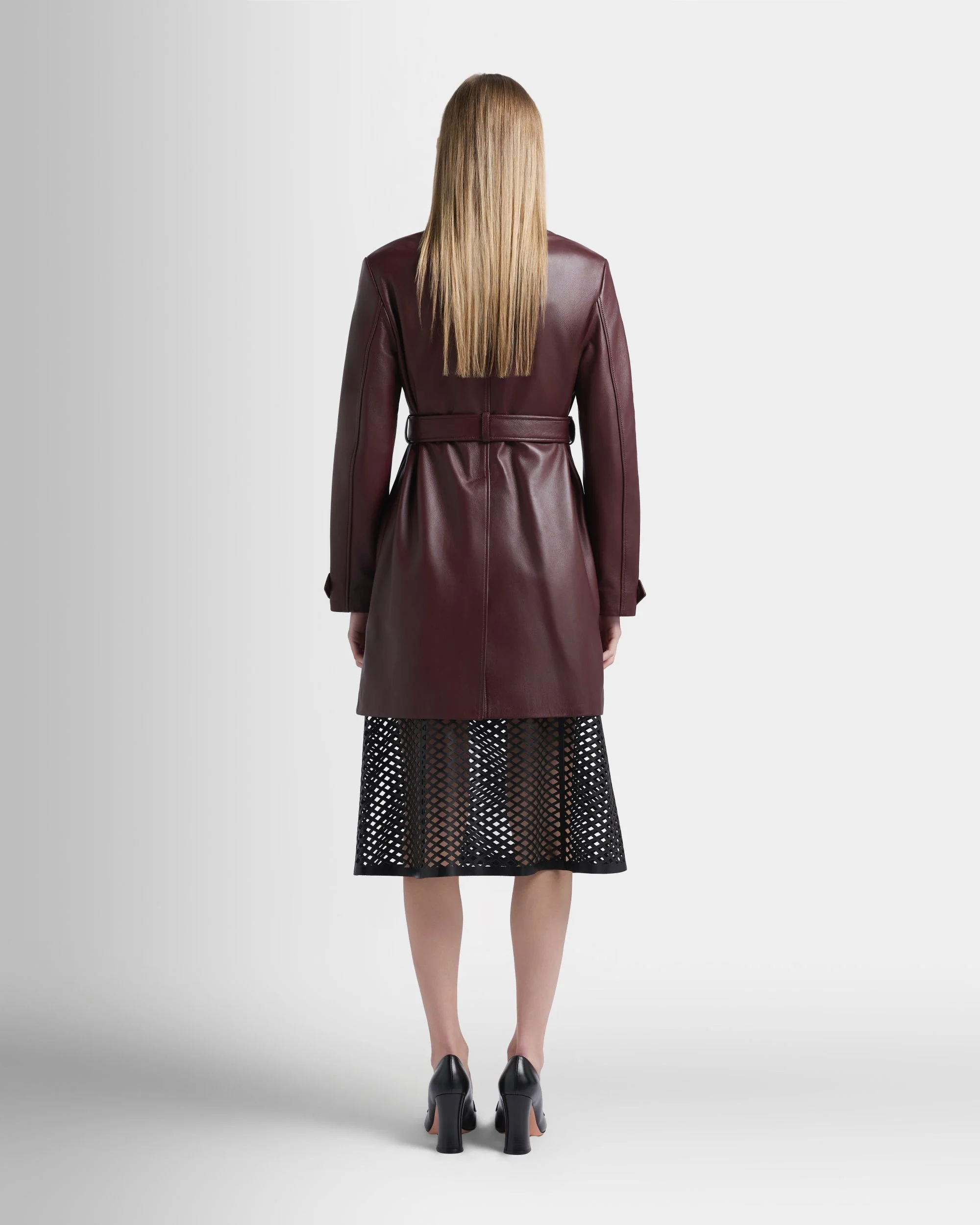 Belted Coat in Deep Burgundy Leather - Image 6