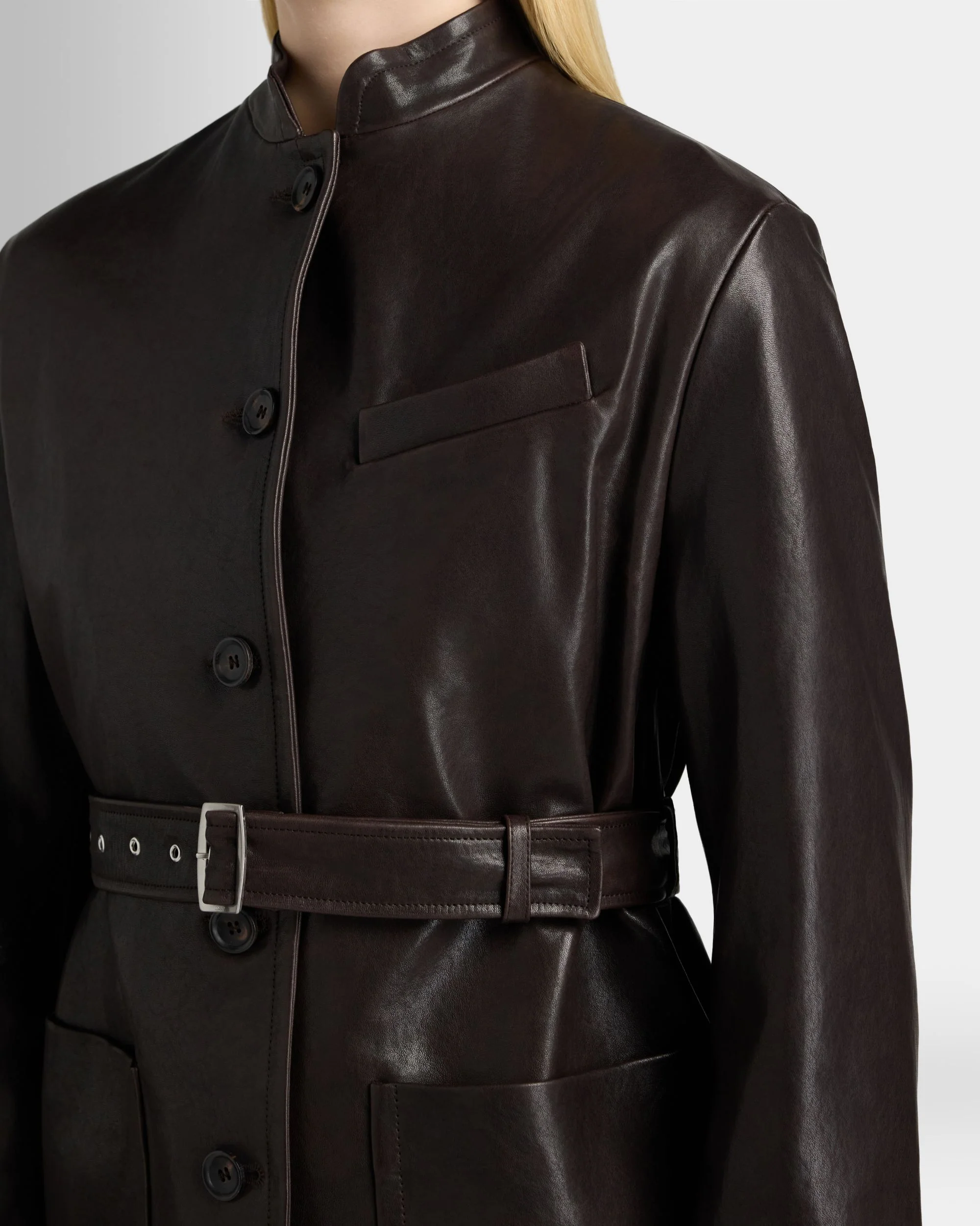 Belted Jacket in Brown Leather - Image 3