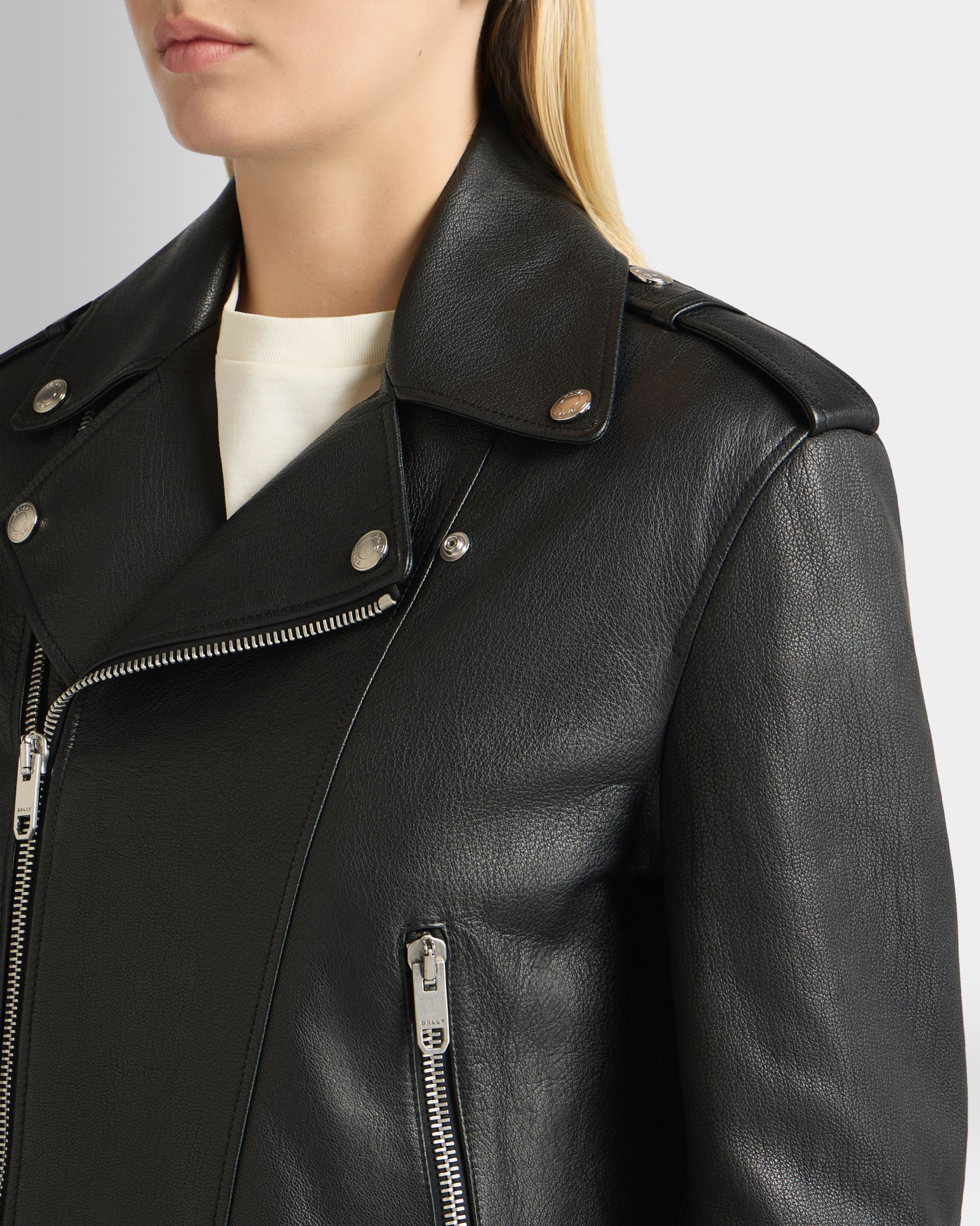 Biker Jacket in Black Leather - Image 3