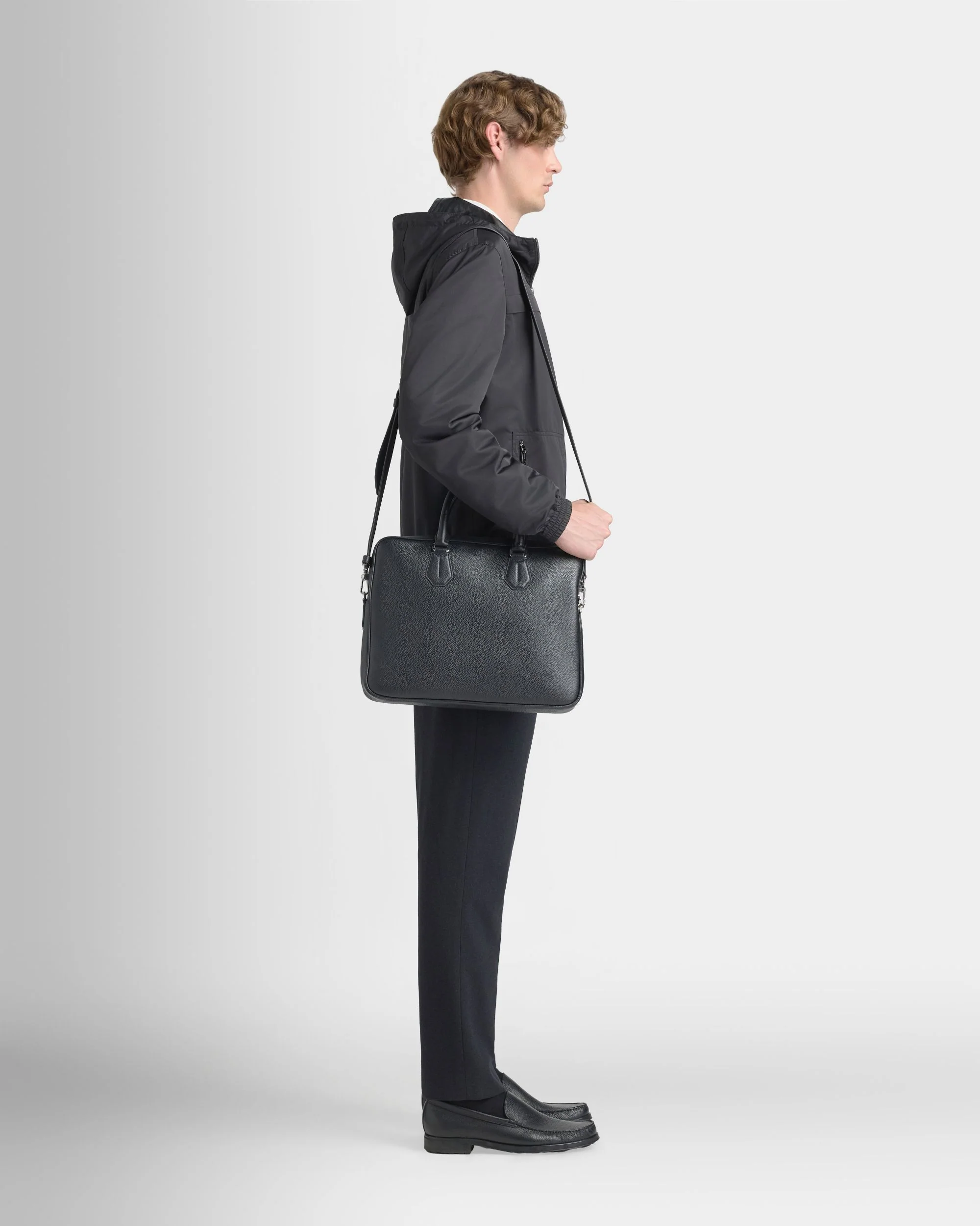 Briefcase in Black Grained Leather - Image 2