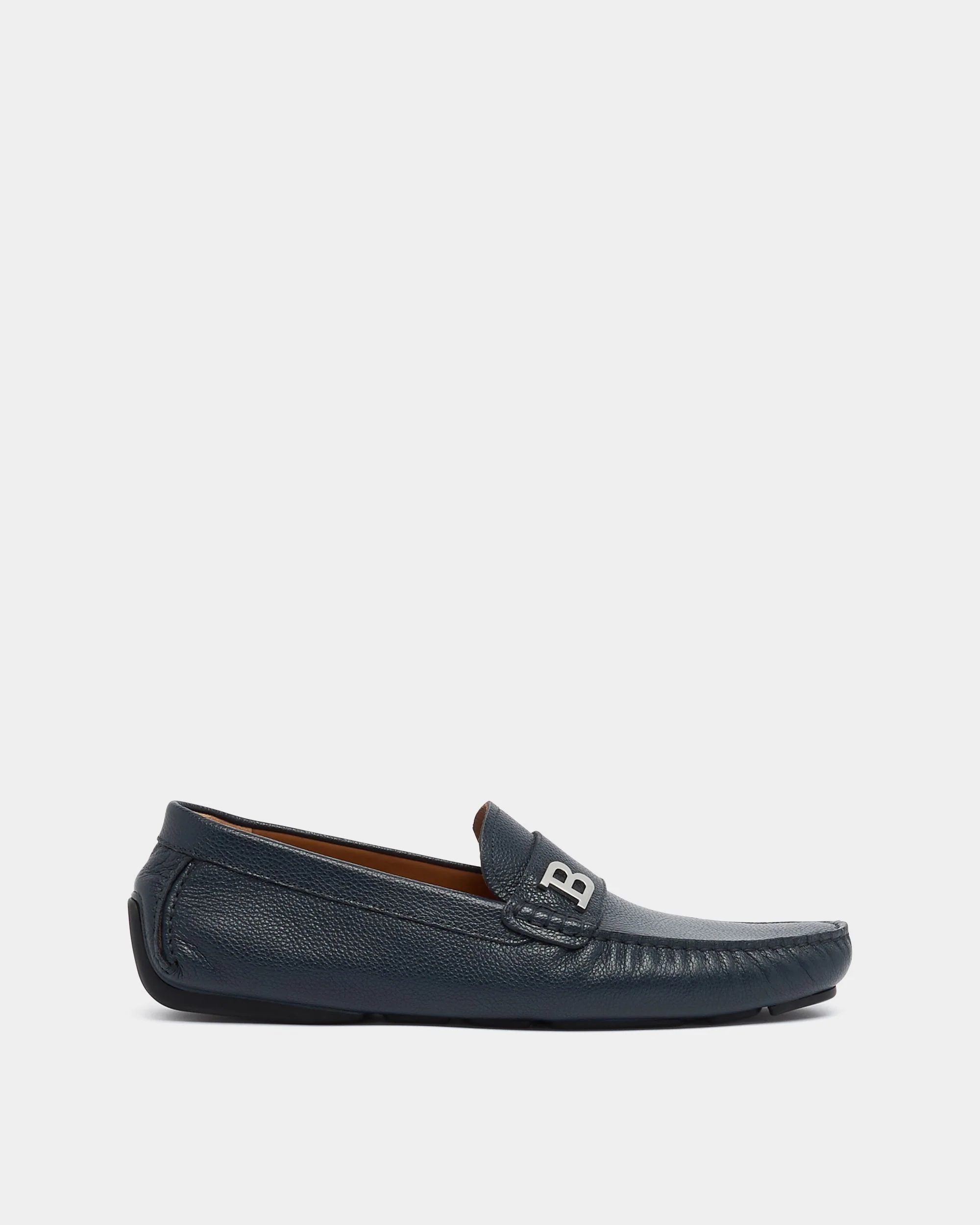 Buckle Driver in Navy Blue Grained Leather