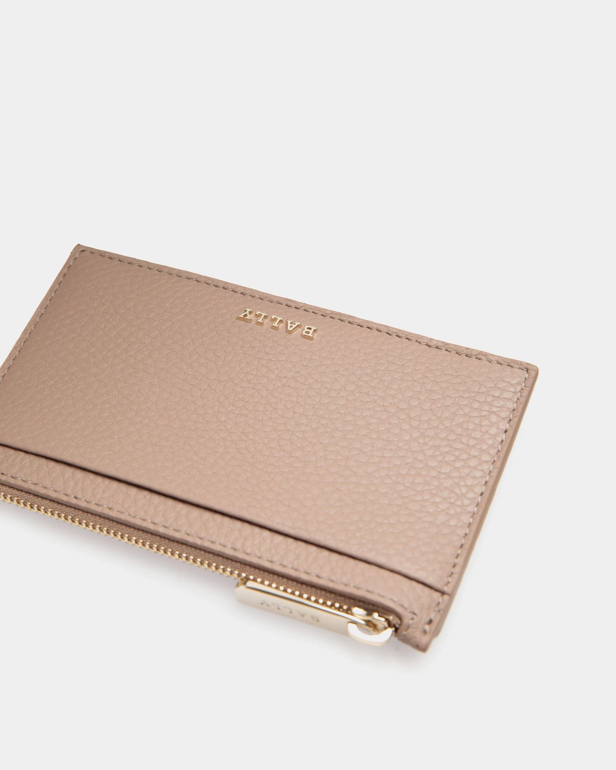 Business Card Holder in Beige Grained Leather - Image 4