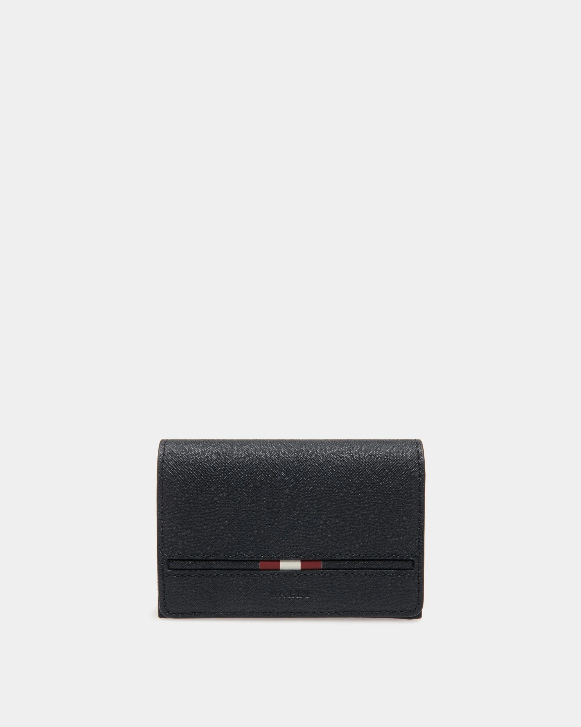 Business Card Holder in Blue Embossed Leather