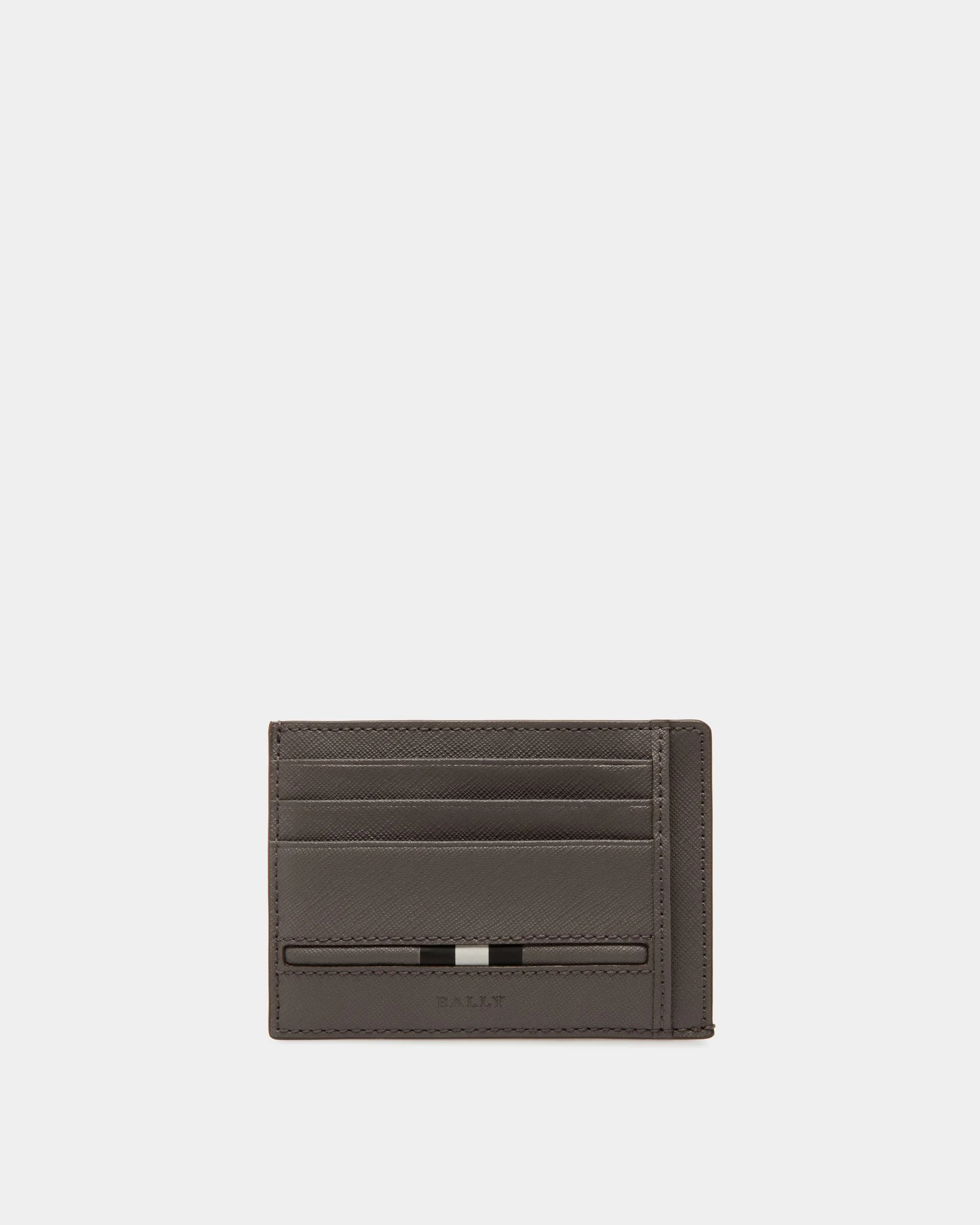 Business Card Holder In Grey Embossed Leather
