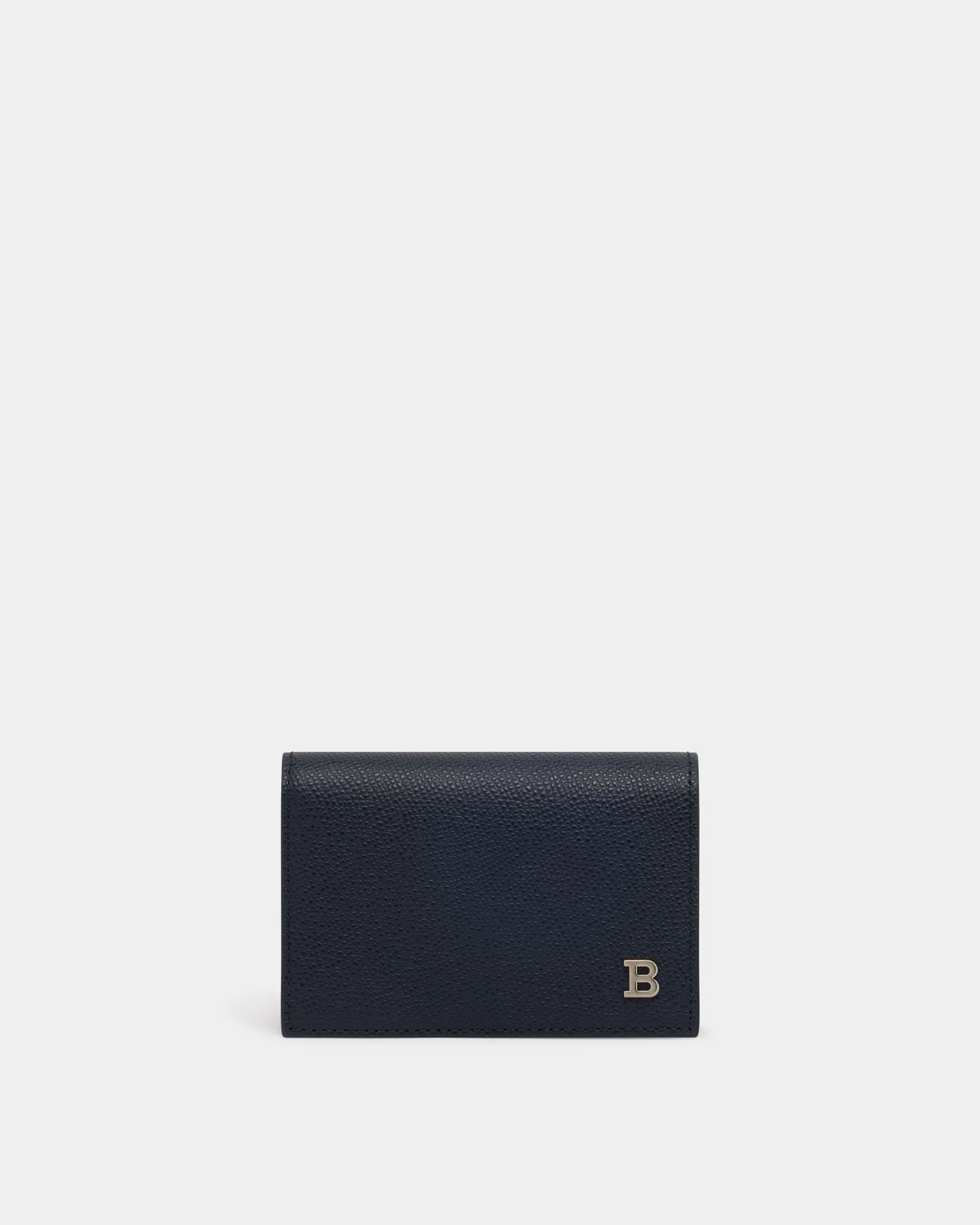Business Card Holder in Navy Blue Embossed Leather