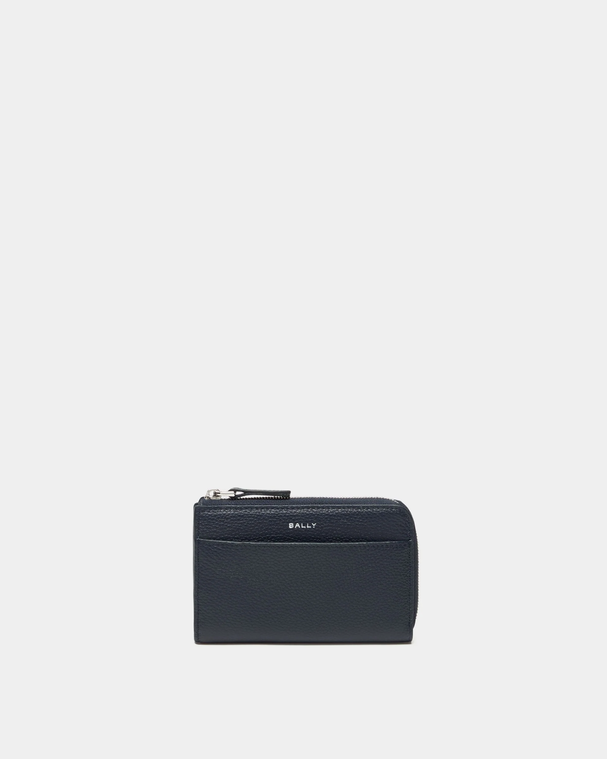 Capitol Card Holder in Navy Blue Grained Leather