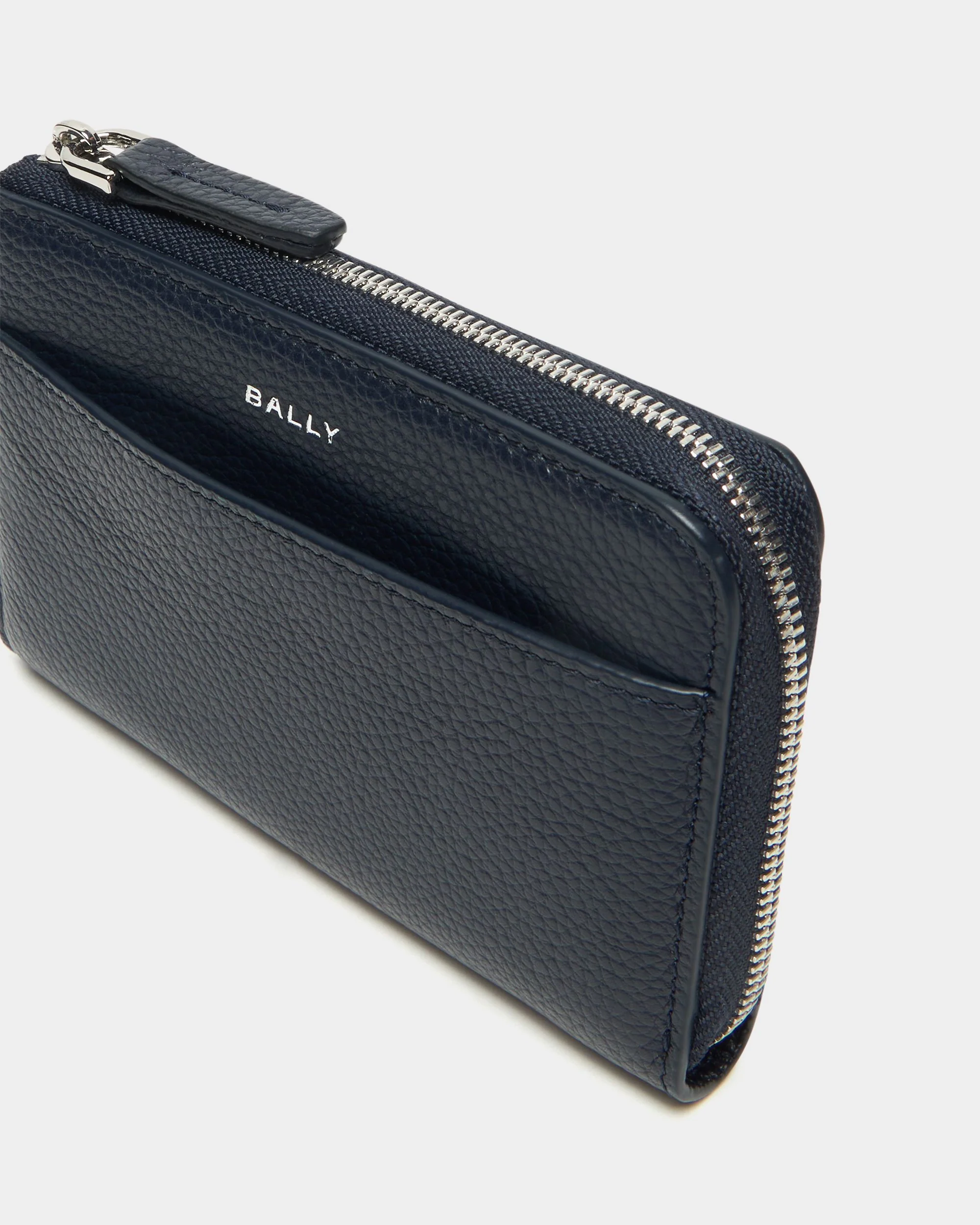 Capitol Card Holder in Navy Blue Grained Leather - Image 4