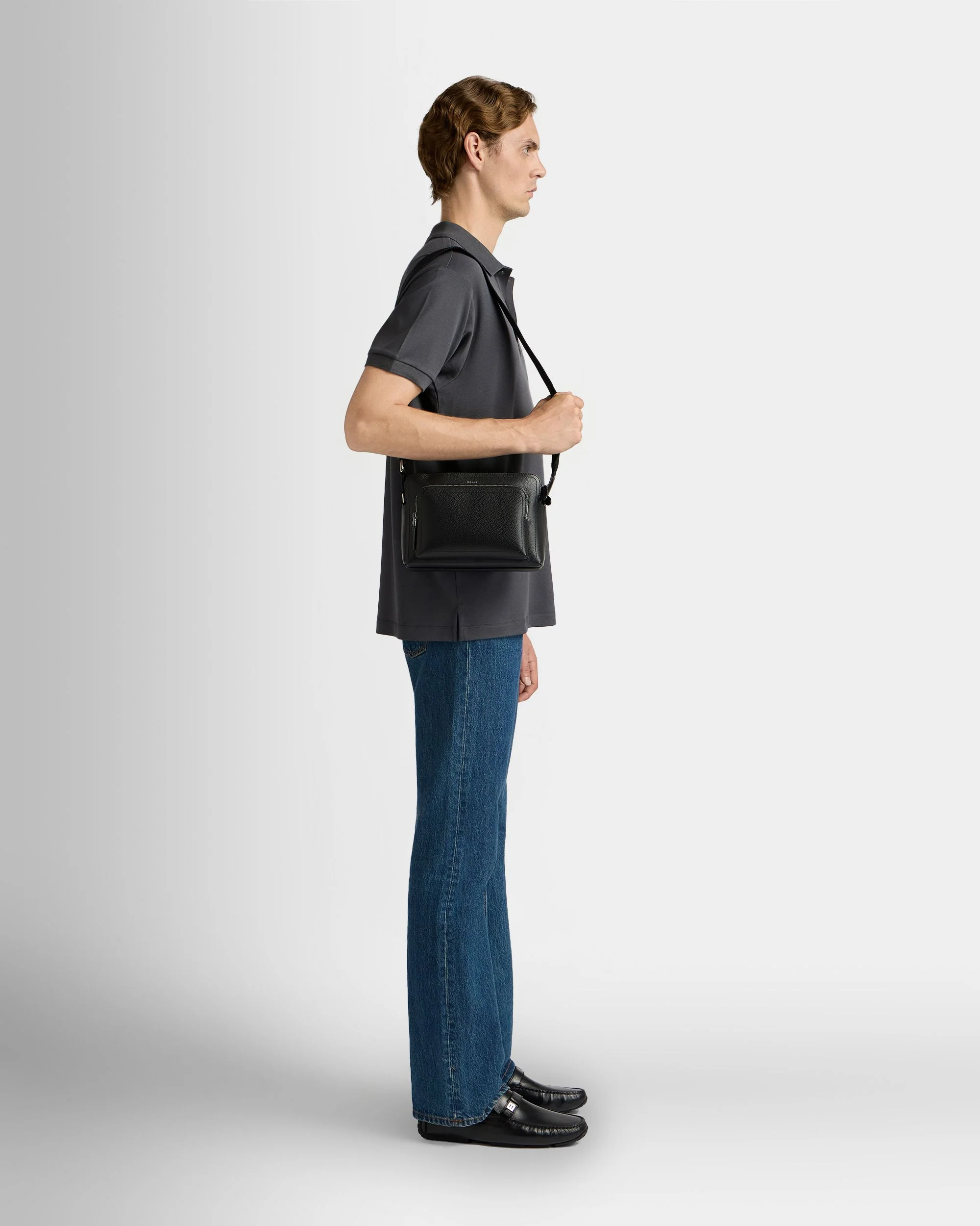 Capitol Crossbody Bag in Black Grained Leather - Image 2