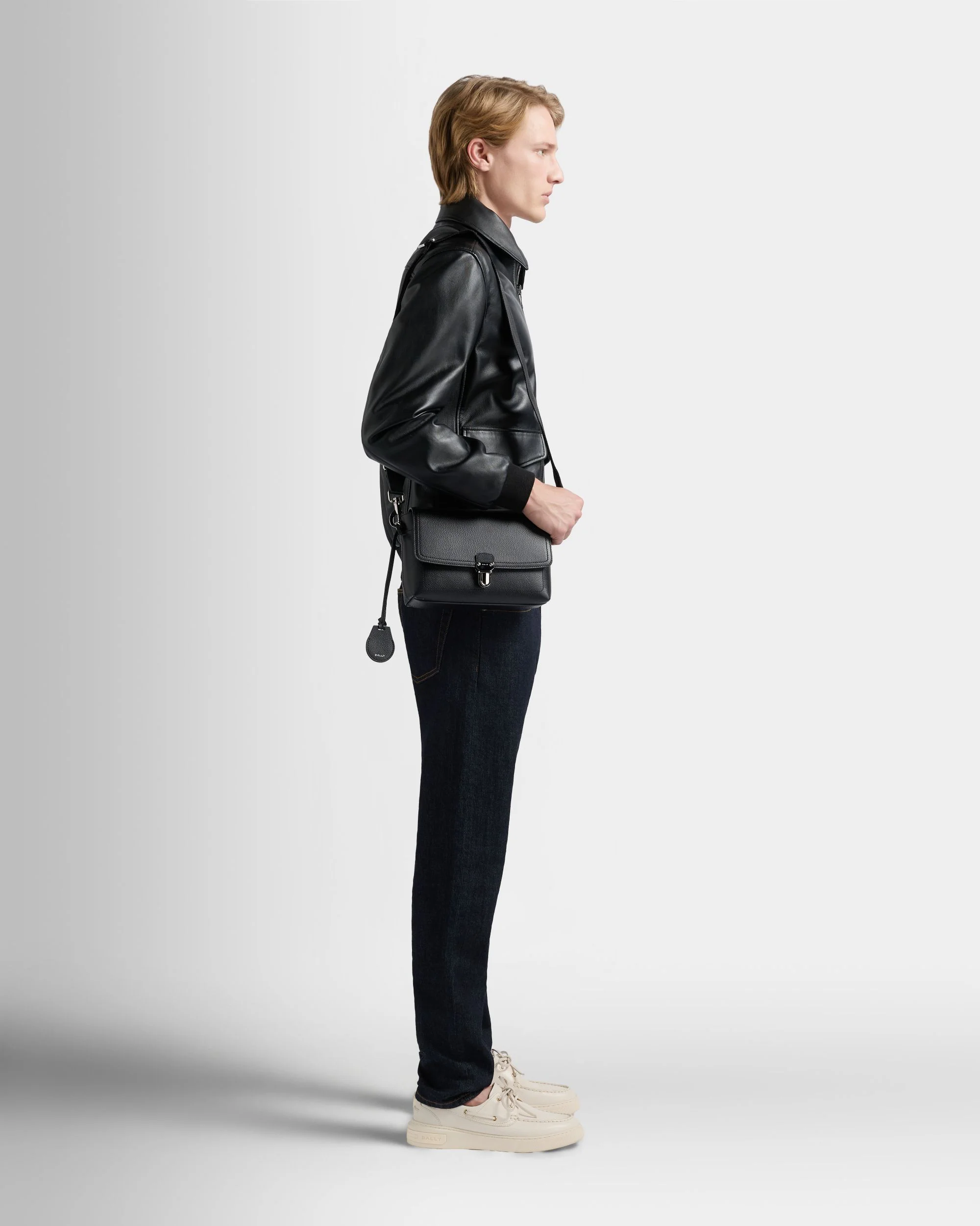 Capitol Crossbody Bag in Black Grained Leather - Image 2