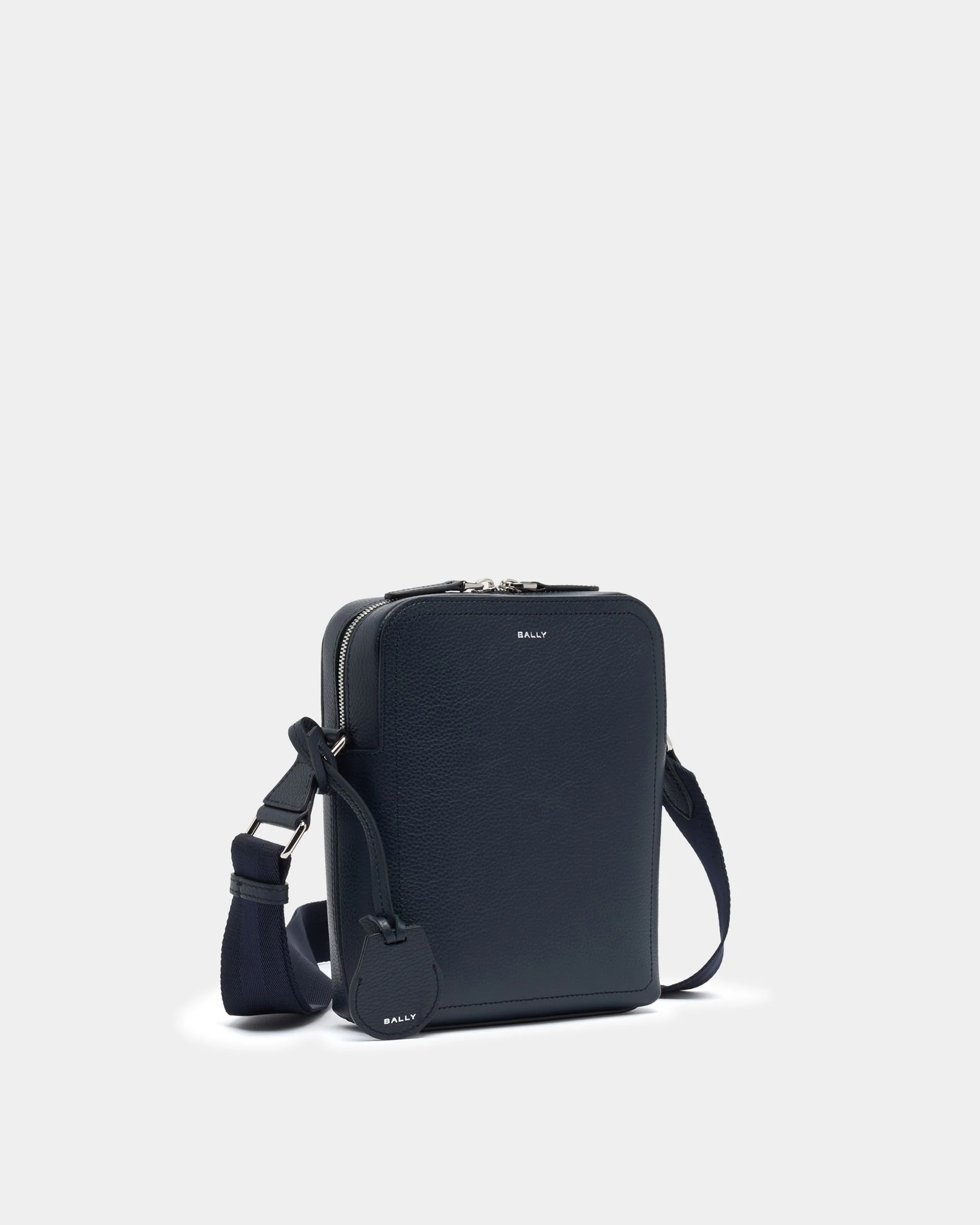 Capitol Crossbody Bag in Navy Blue Grained Leather - Image 3