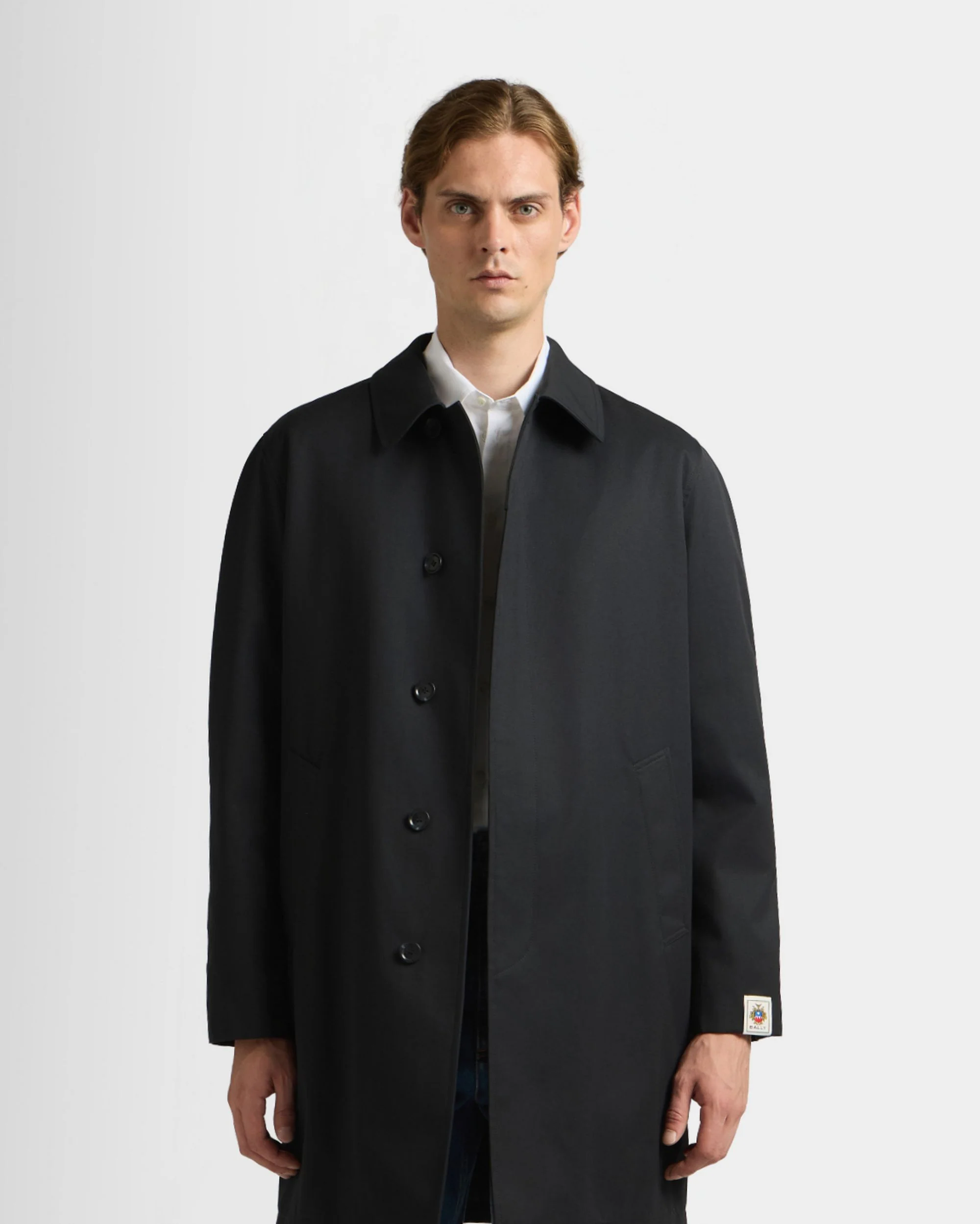 Car Coat in a Navy Blue Cotton Polyester Blend - Image 8