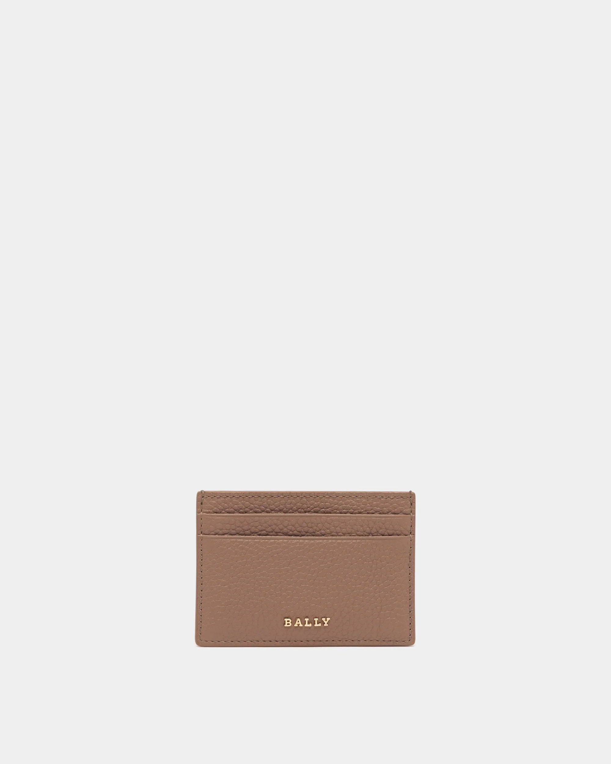 Card Holder in Beige Grained Leather