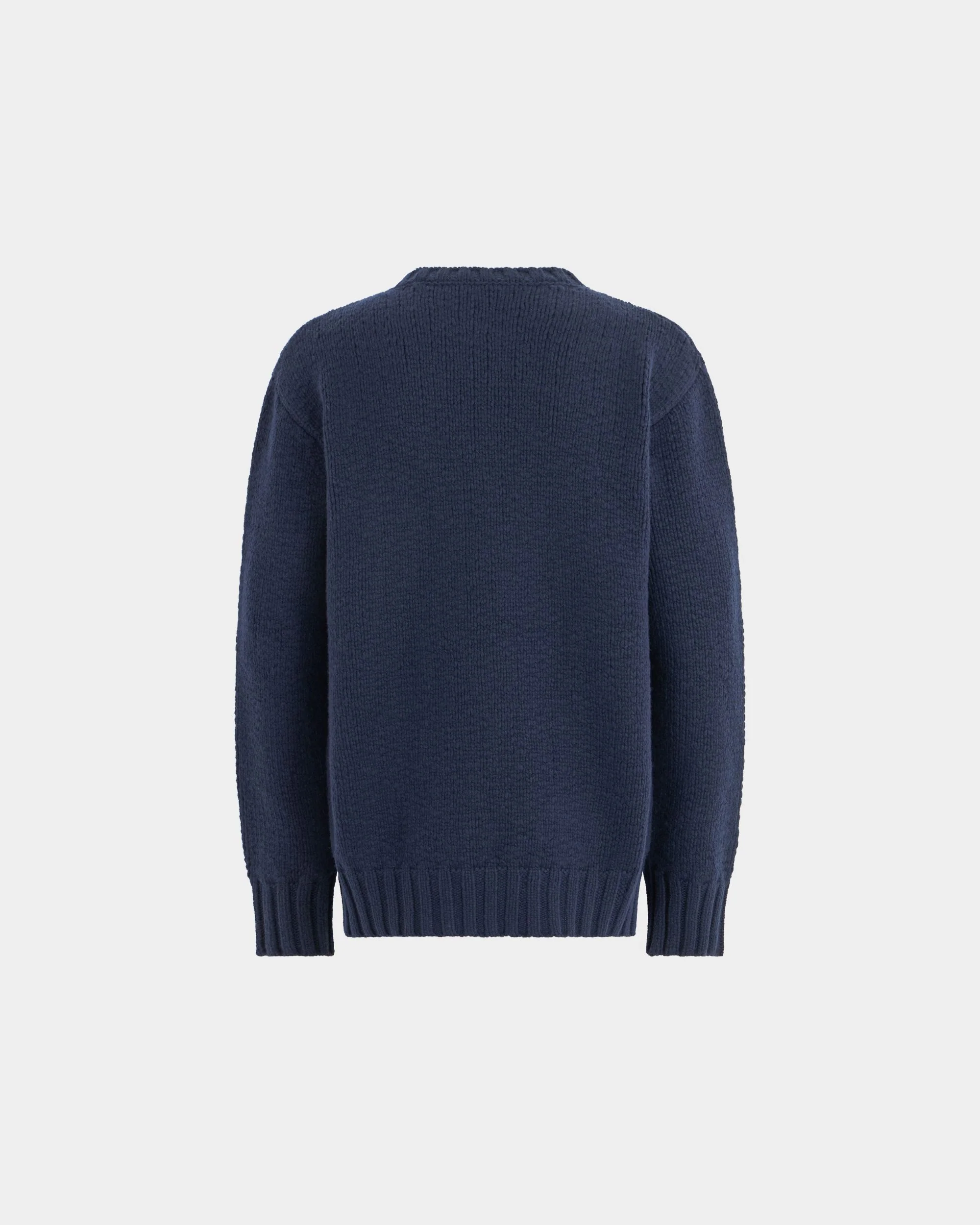Christmas Crewneck Sweater in Navy Blue Wool With a Bally Logo And Squirrel - Image 3