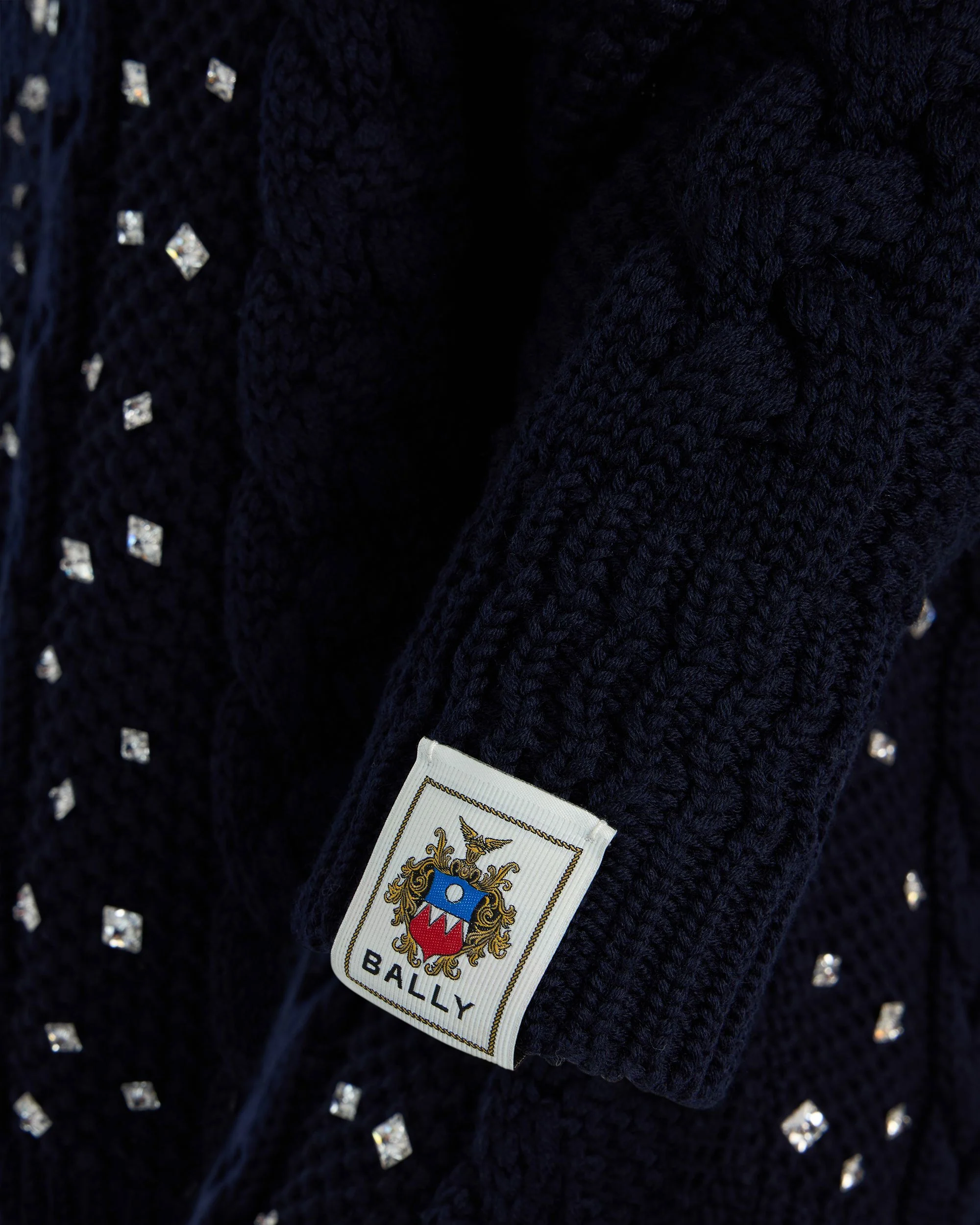 Christmas Roll-Neck Sweater in Navy Blue Wool With Rhinestones - Image 3