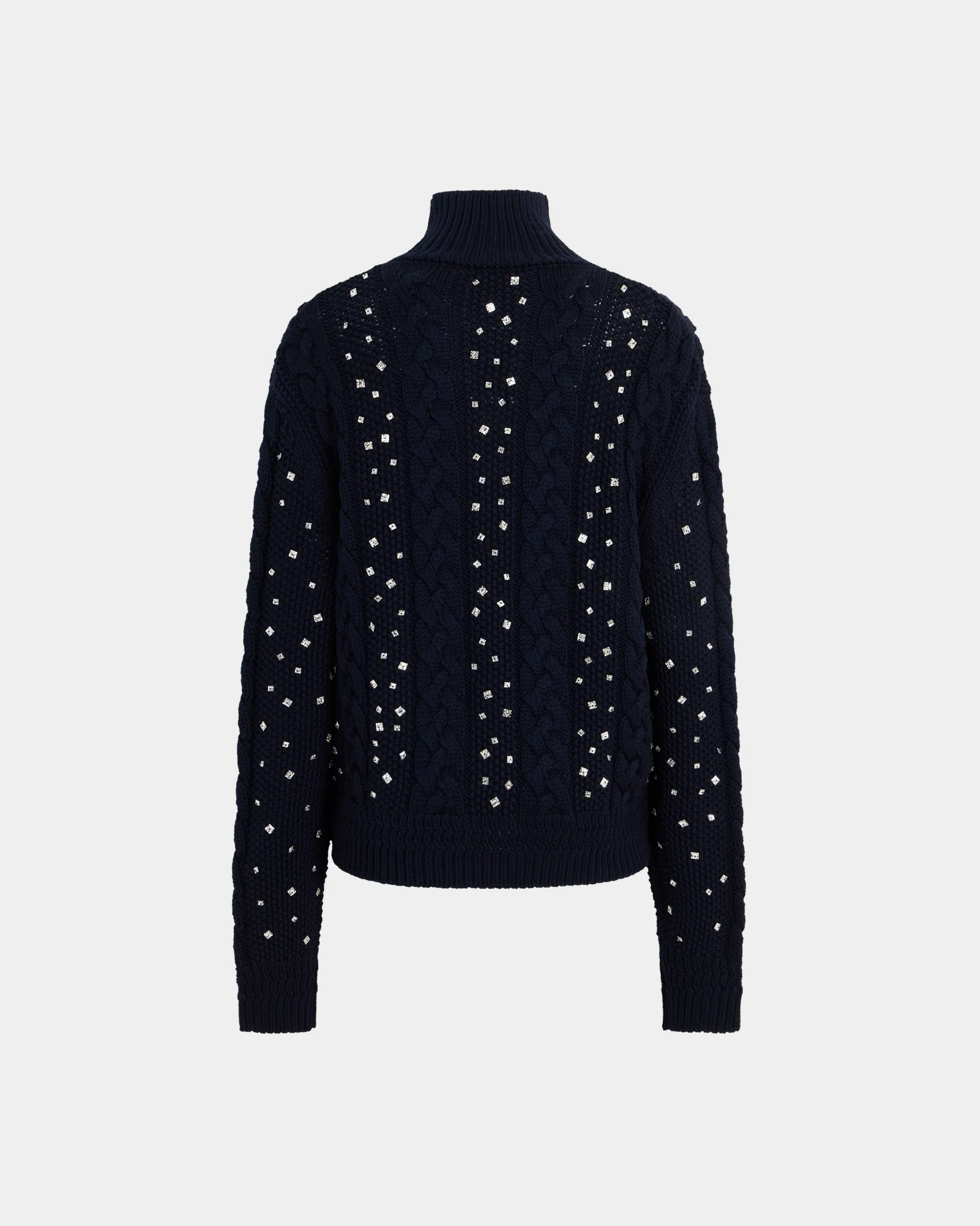 Christmas Roll-Neck Sweater in Navy Blue Wool With Rhinestones - Image 4