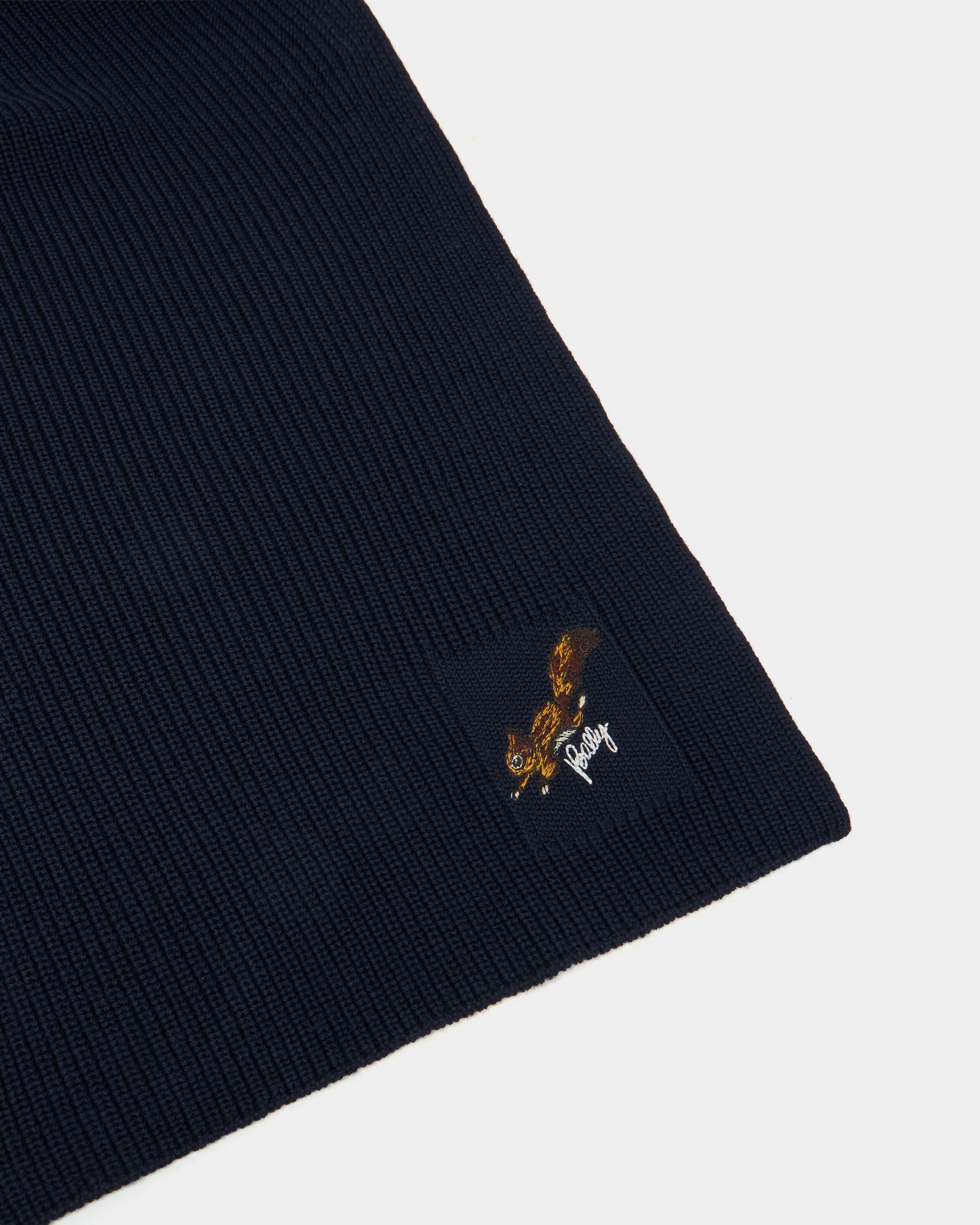 Christmas Scarf in Navy Blue Wool With a Bally Logo And Squirrel - Image 2