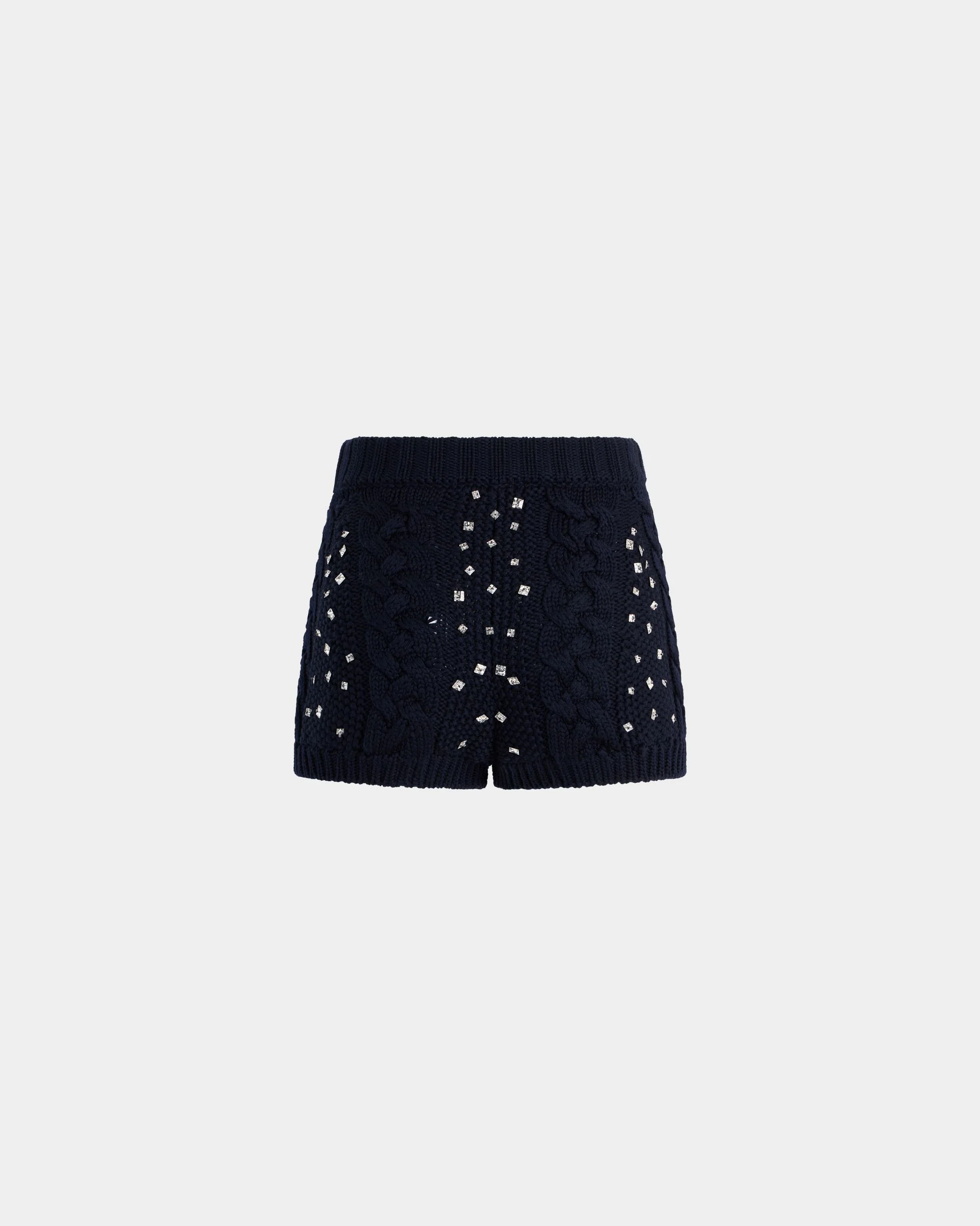 Christmas Shorts in Navy Blue Wool With Rhinestones - Image 4