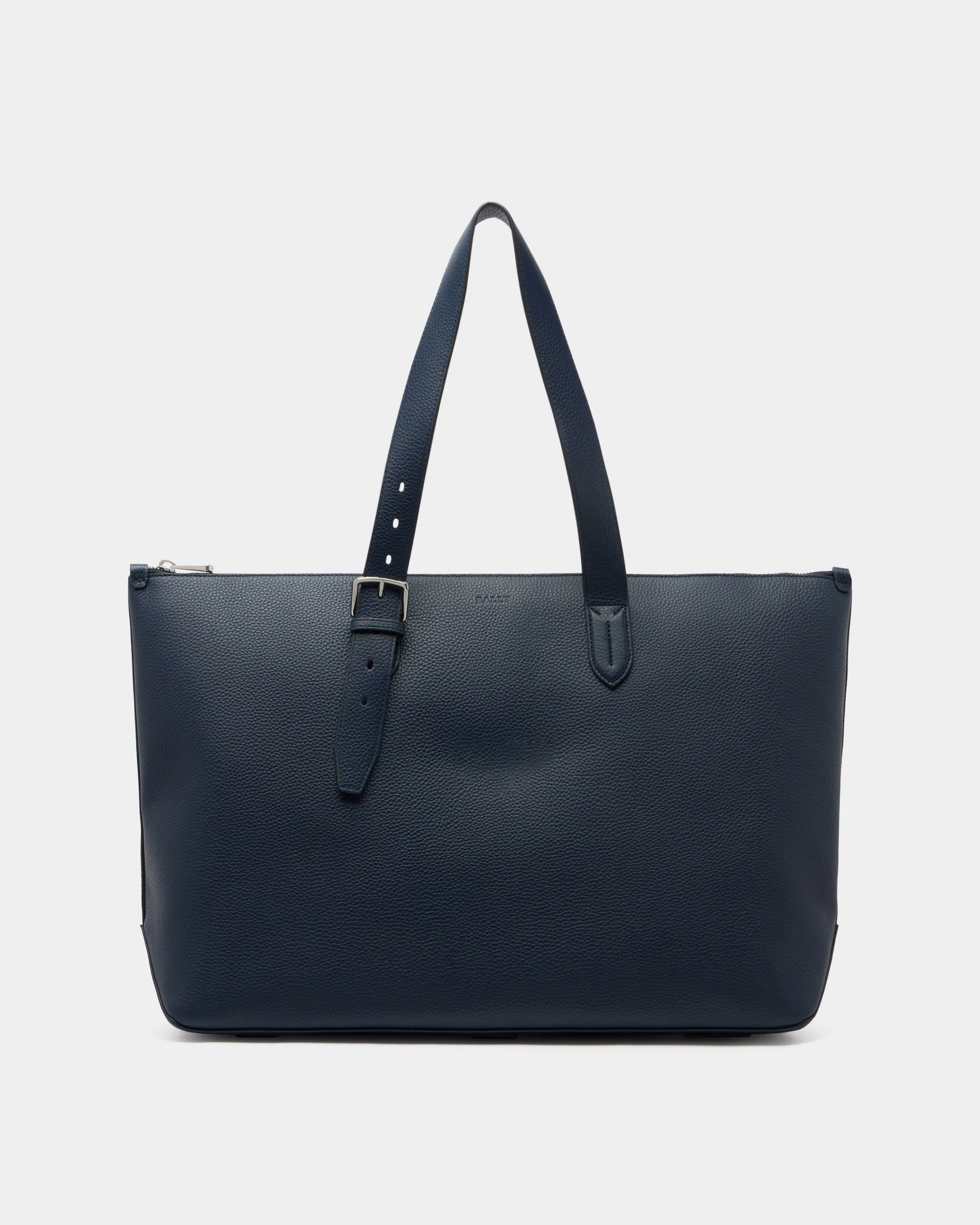 City Tote Bag in Navy Blue Grained Leather