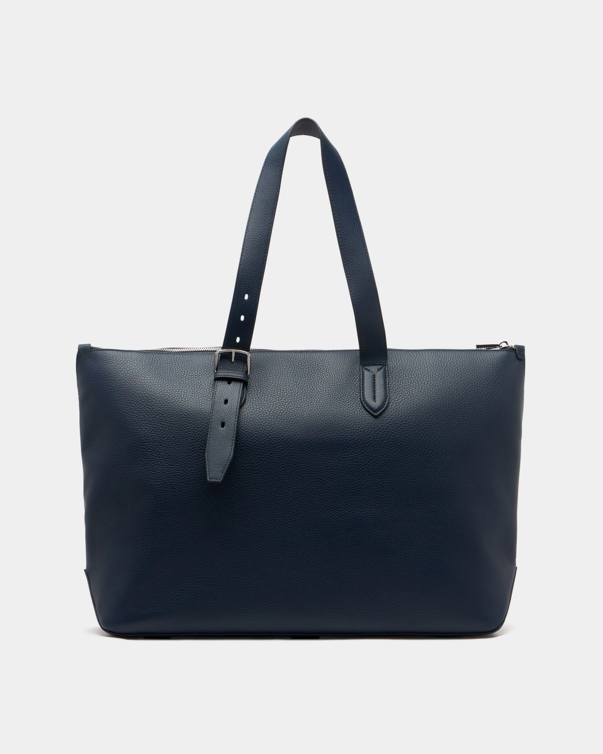 City Tote Bag in Navy Blue Grained Leather - Image 2