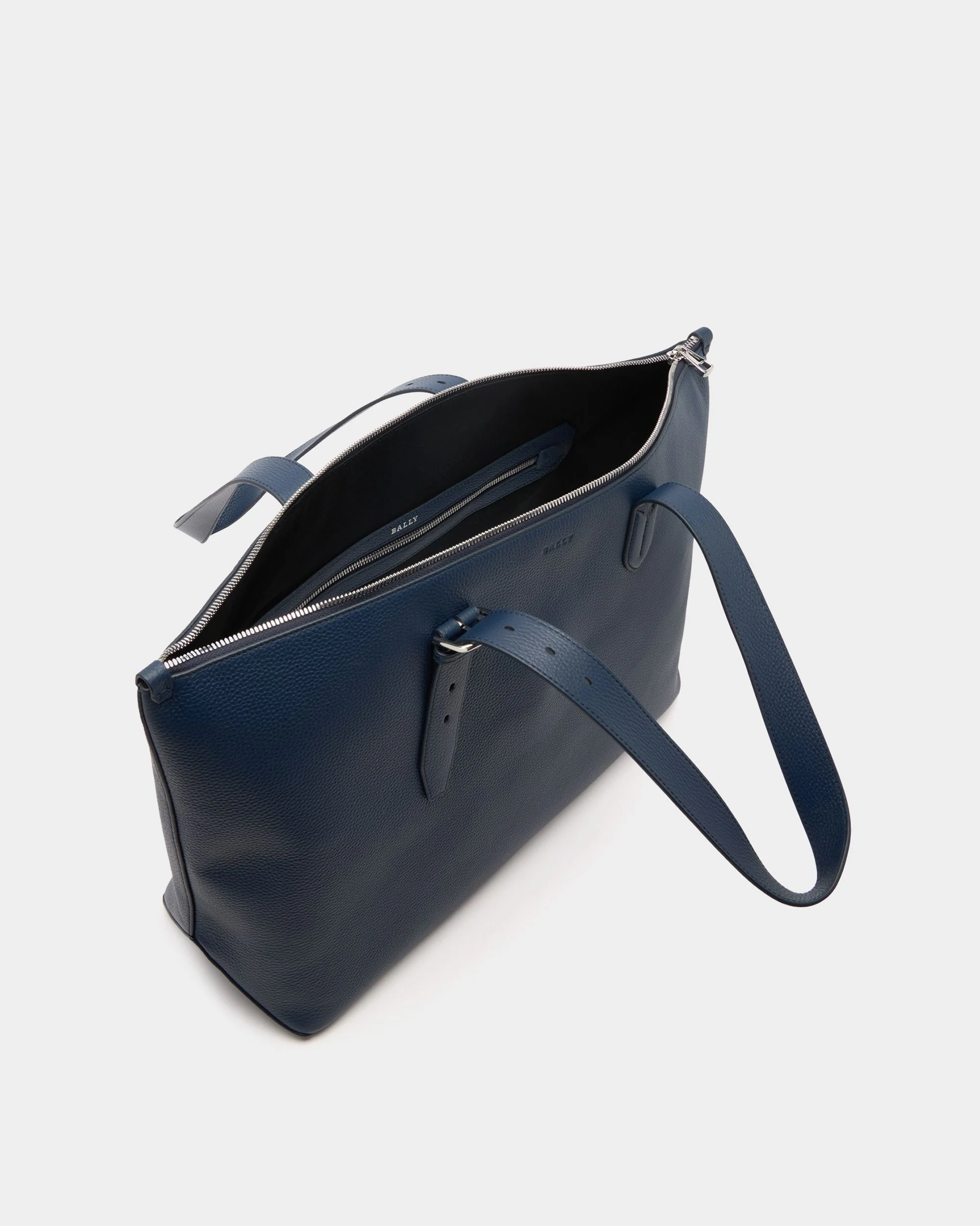 City Tote Bag in Navy Blue Grained Leather - Image 4