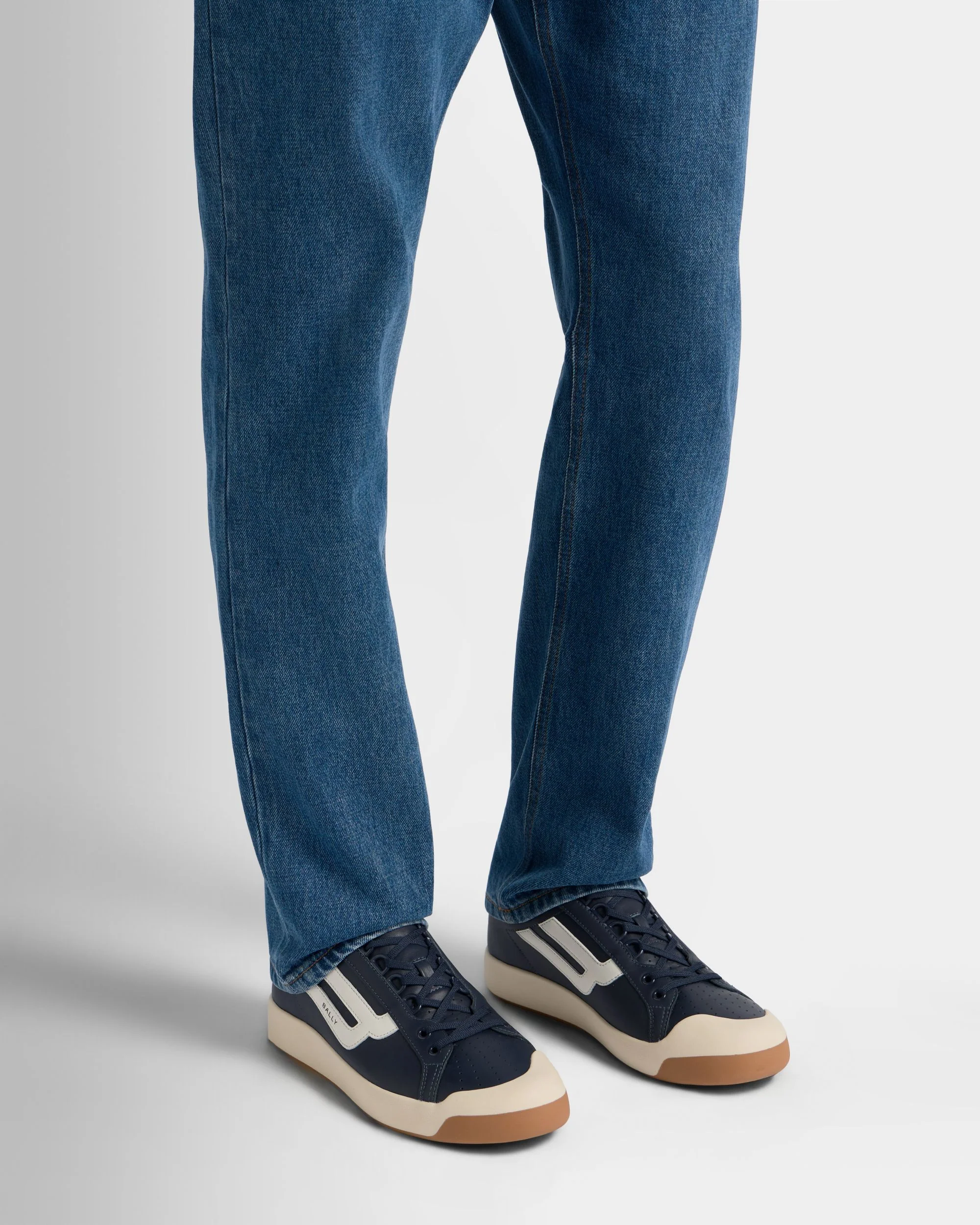 Competition Sneaker in Navy Blue and White Leather - Image 2