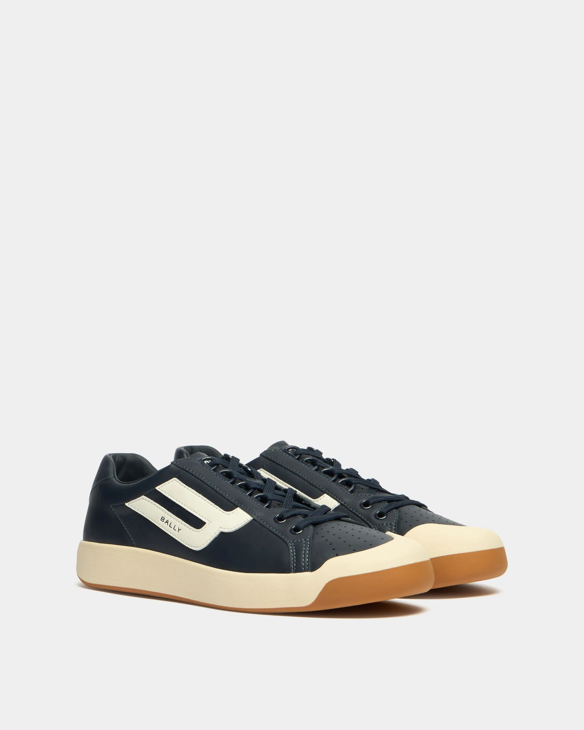 Competition Sneaker in Navy Blue and White Leather - Image 3
