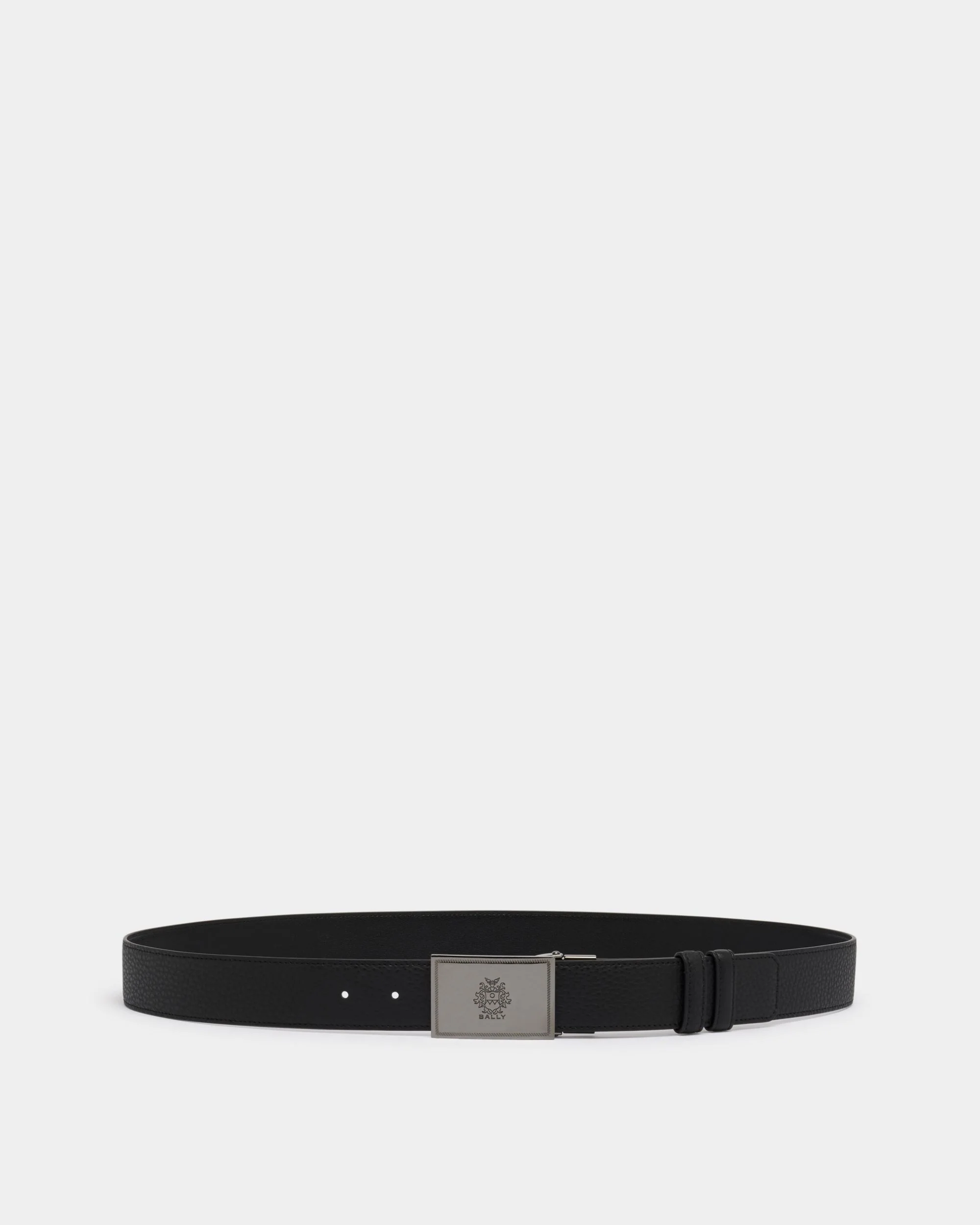 Crest Plaque 35 mm Adjustable And Reversible Belt in Black And Ebano Leather