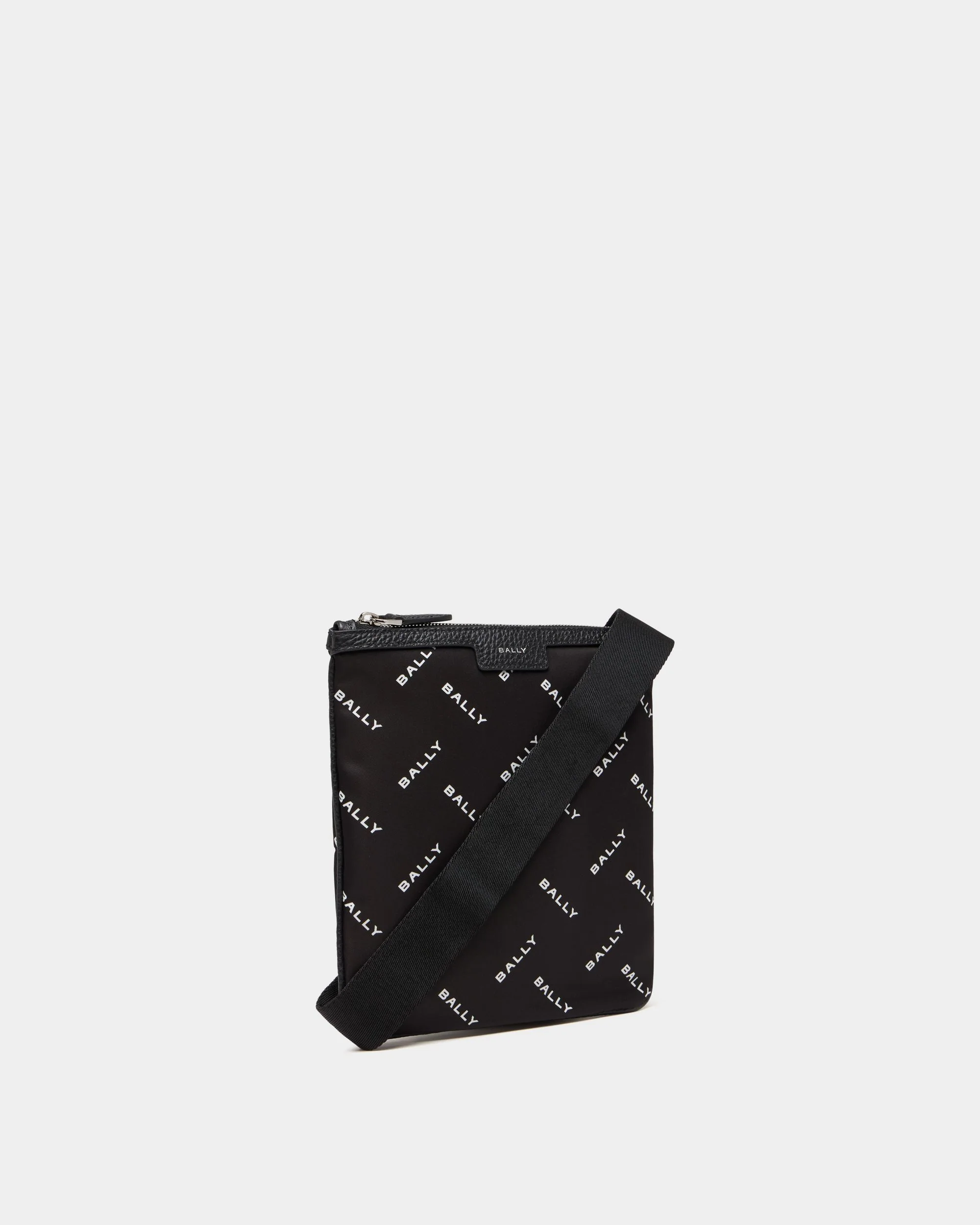 Crossbody Bag In Black Nylon With a Chevron Logo Print - Image 3