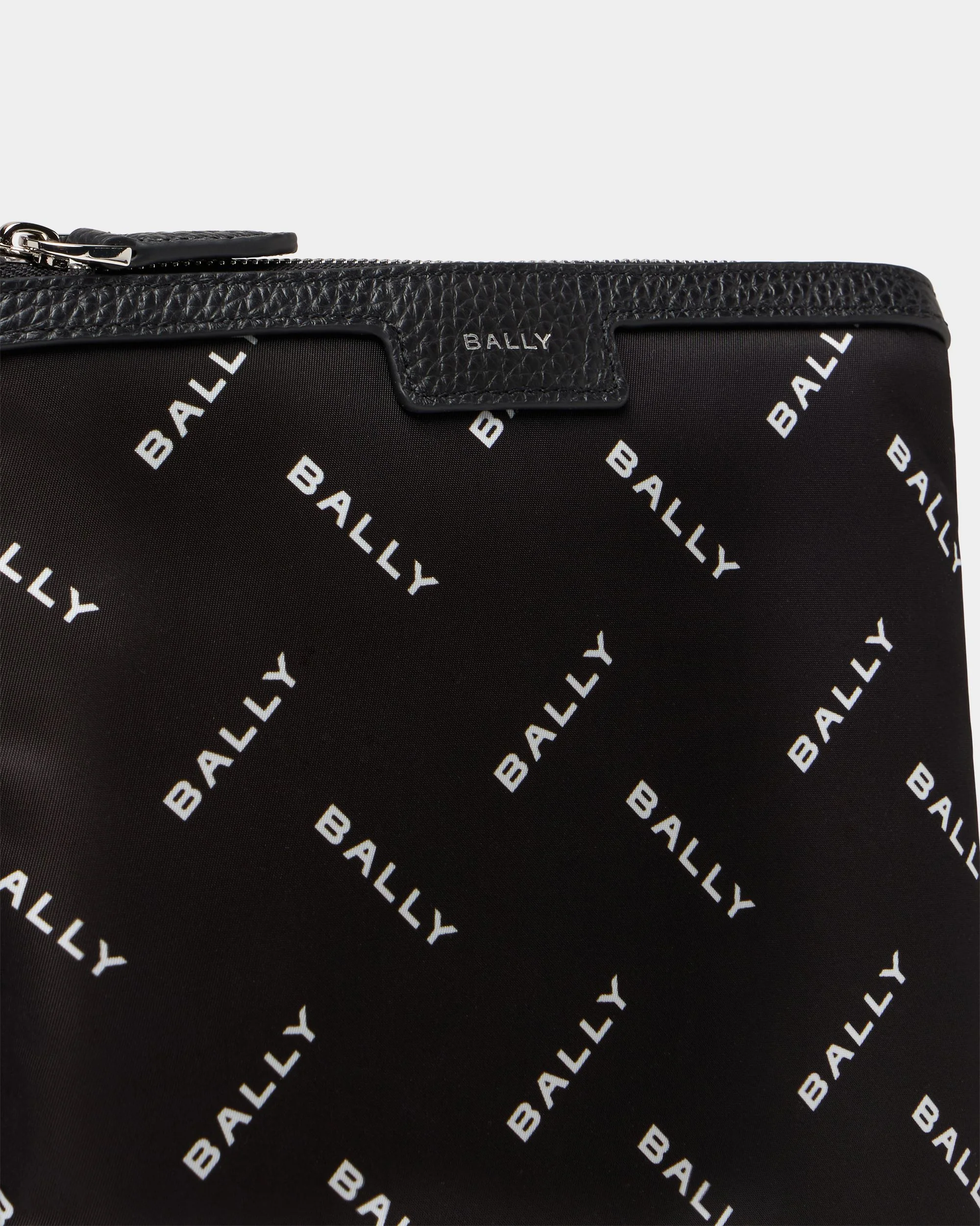 Crossbody Bag In Black Nylon With a Chevron Logo Print - Image 5