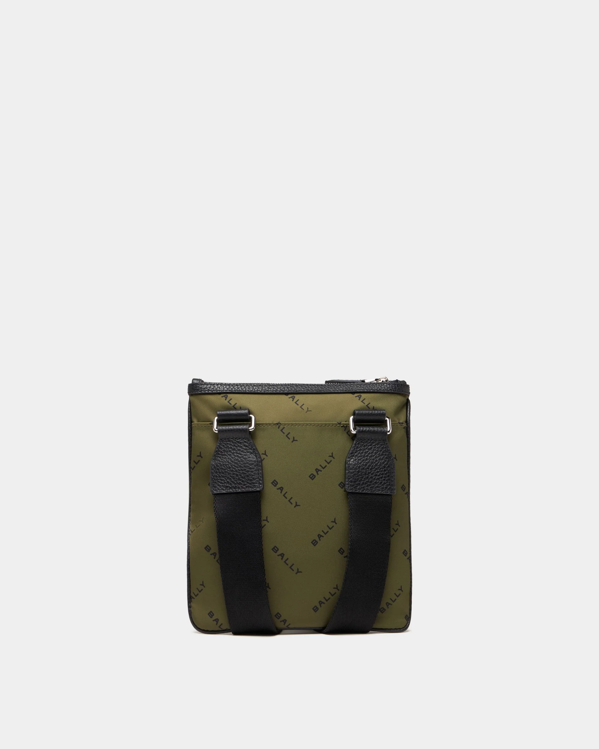 Crossbody Bag In Green Nylon With a Chevron Logo Print - Image 2