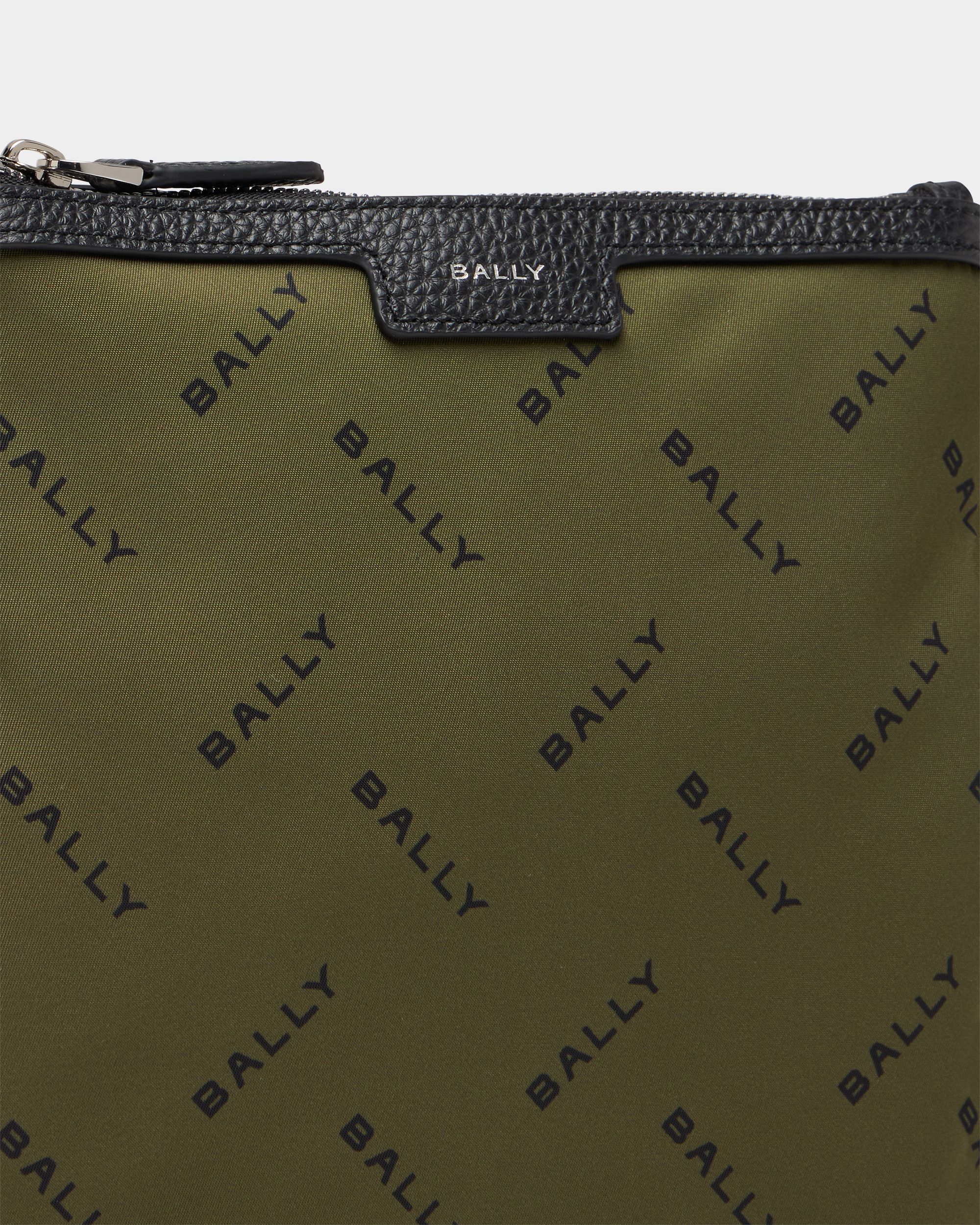 Crossbody Bag In Green Nylon With a Chevron Logo Print - Image 5