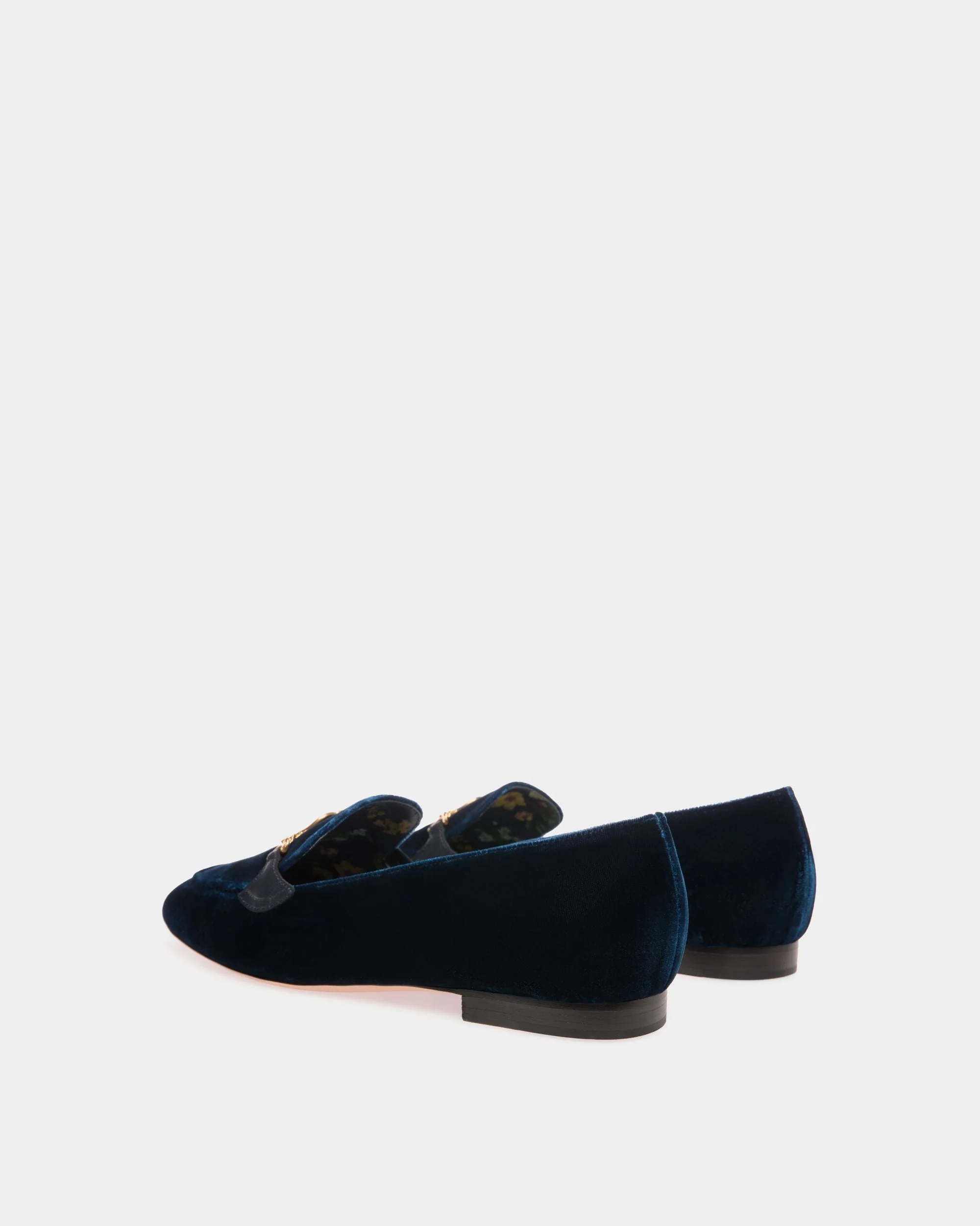 Daily Emblem Loafer in Navy Blue Velvet Fabric - Image 4