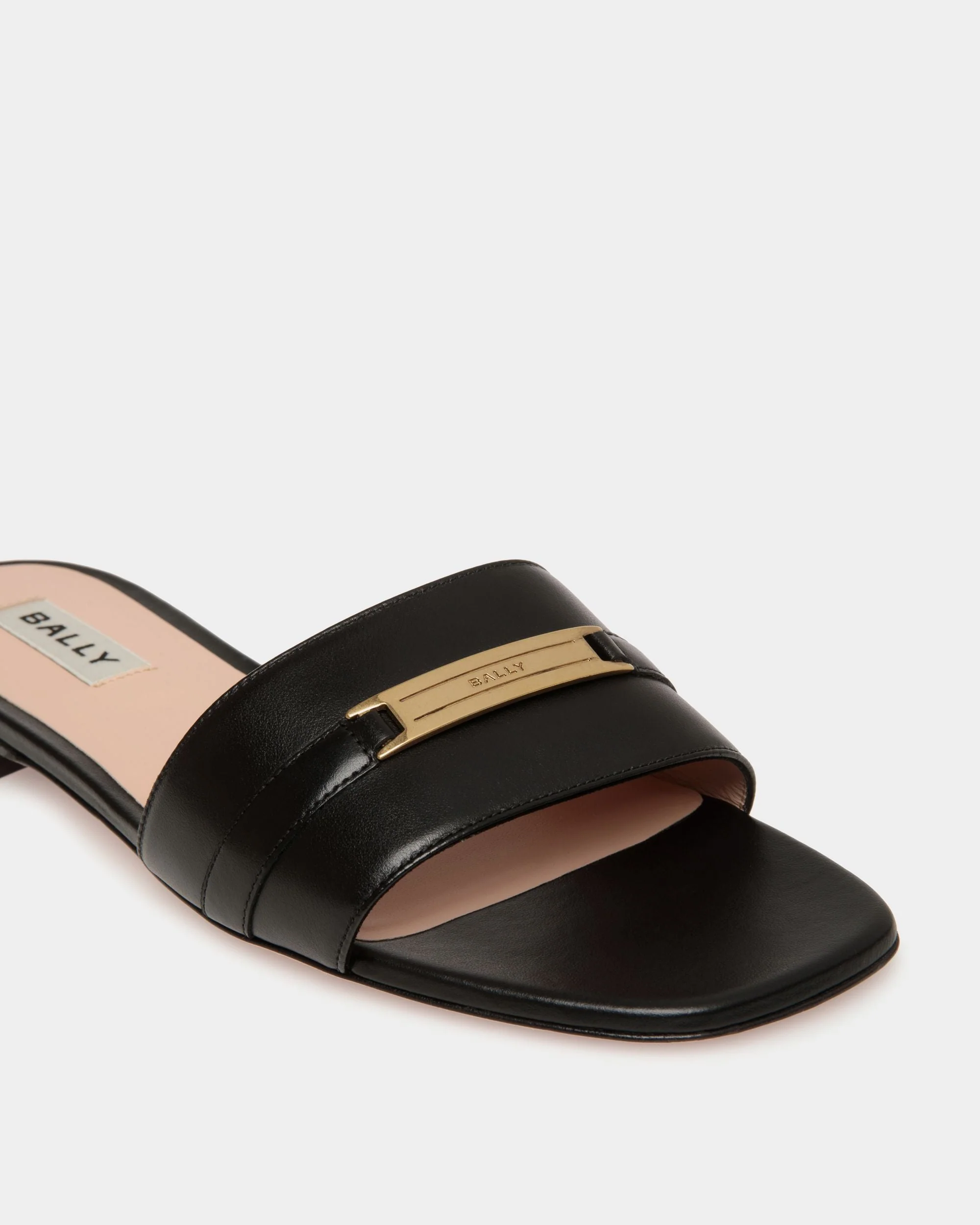 Deco Flat Sandal in Black Leather - Image 5