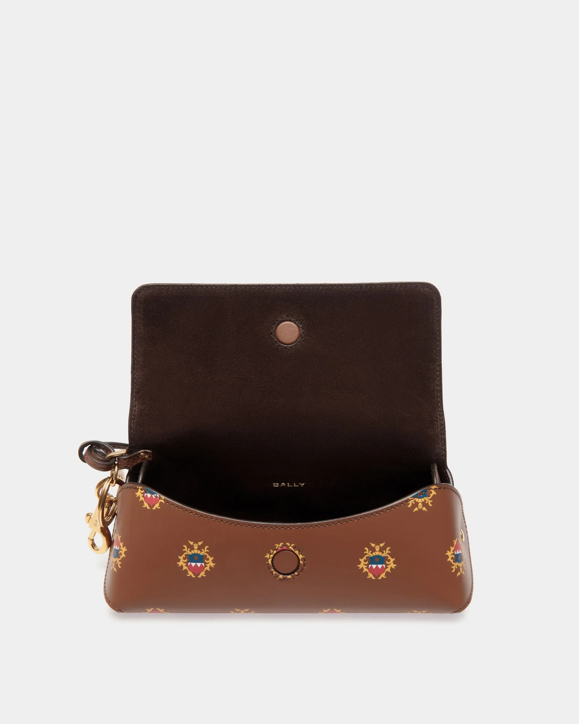 Easy Bally Glasses Case in Brown Leather with a Bally Crest Print - Image 3