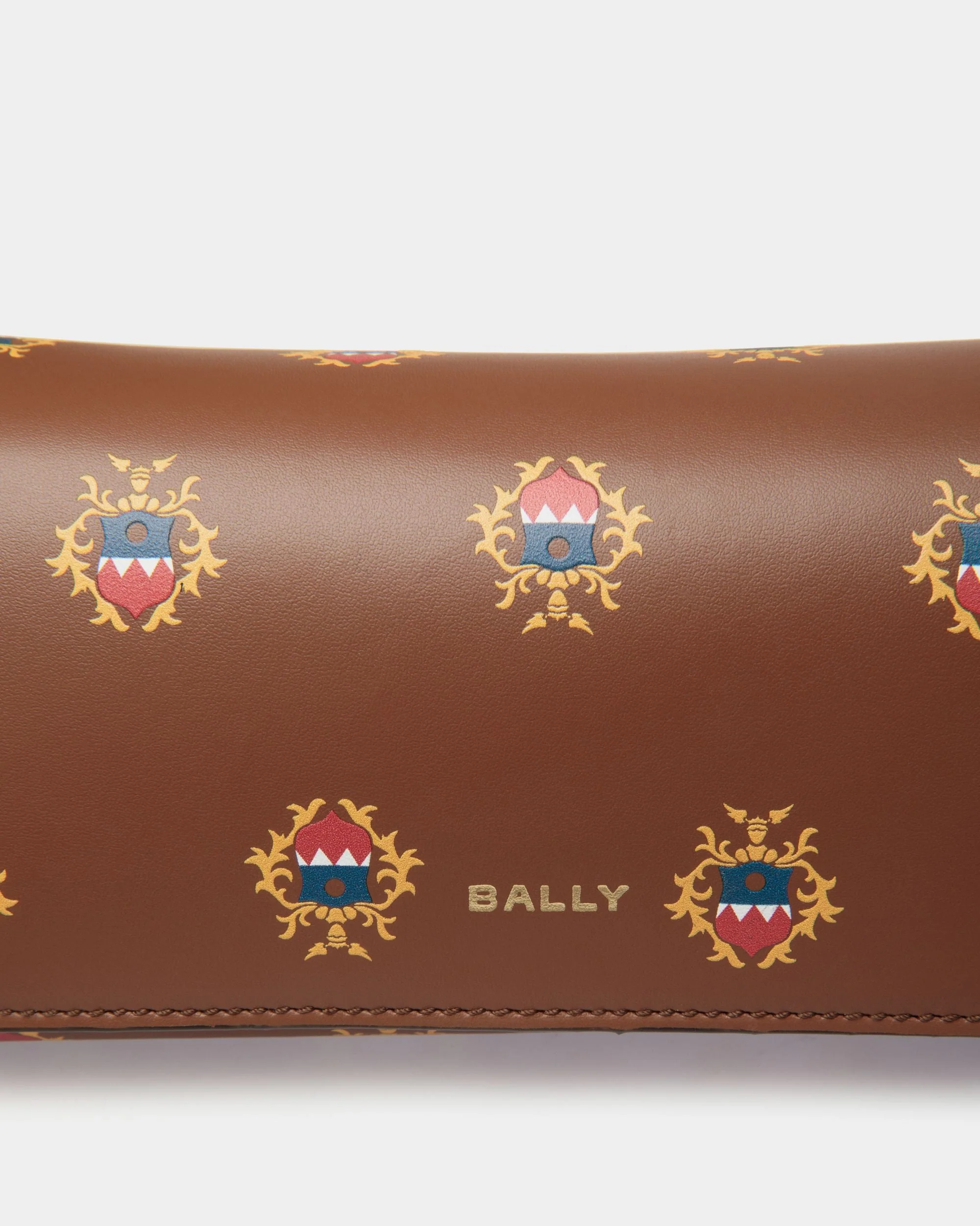Easy Bally Glasses Case in Brown Leather with a Bally Crest Print - Image 4