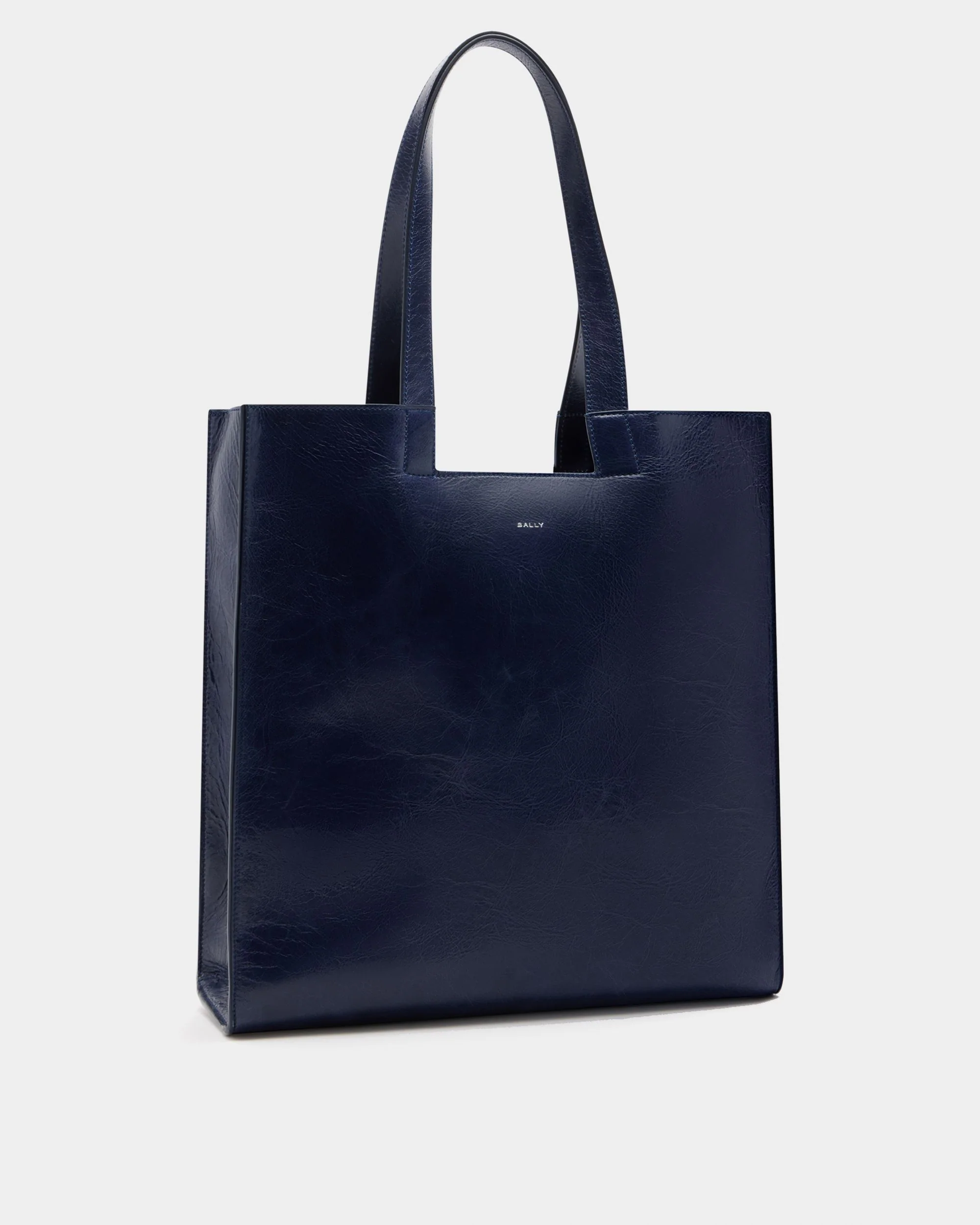 Easy Bally Tote Bag in Navy Blue Leather - Image 4