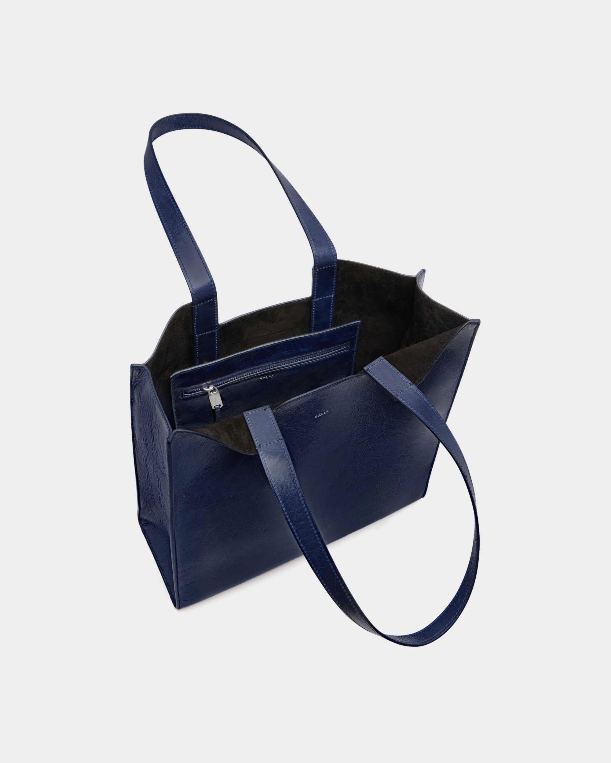 Easy Bally Tote Bag in Navy Blue Leather - Image 5