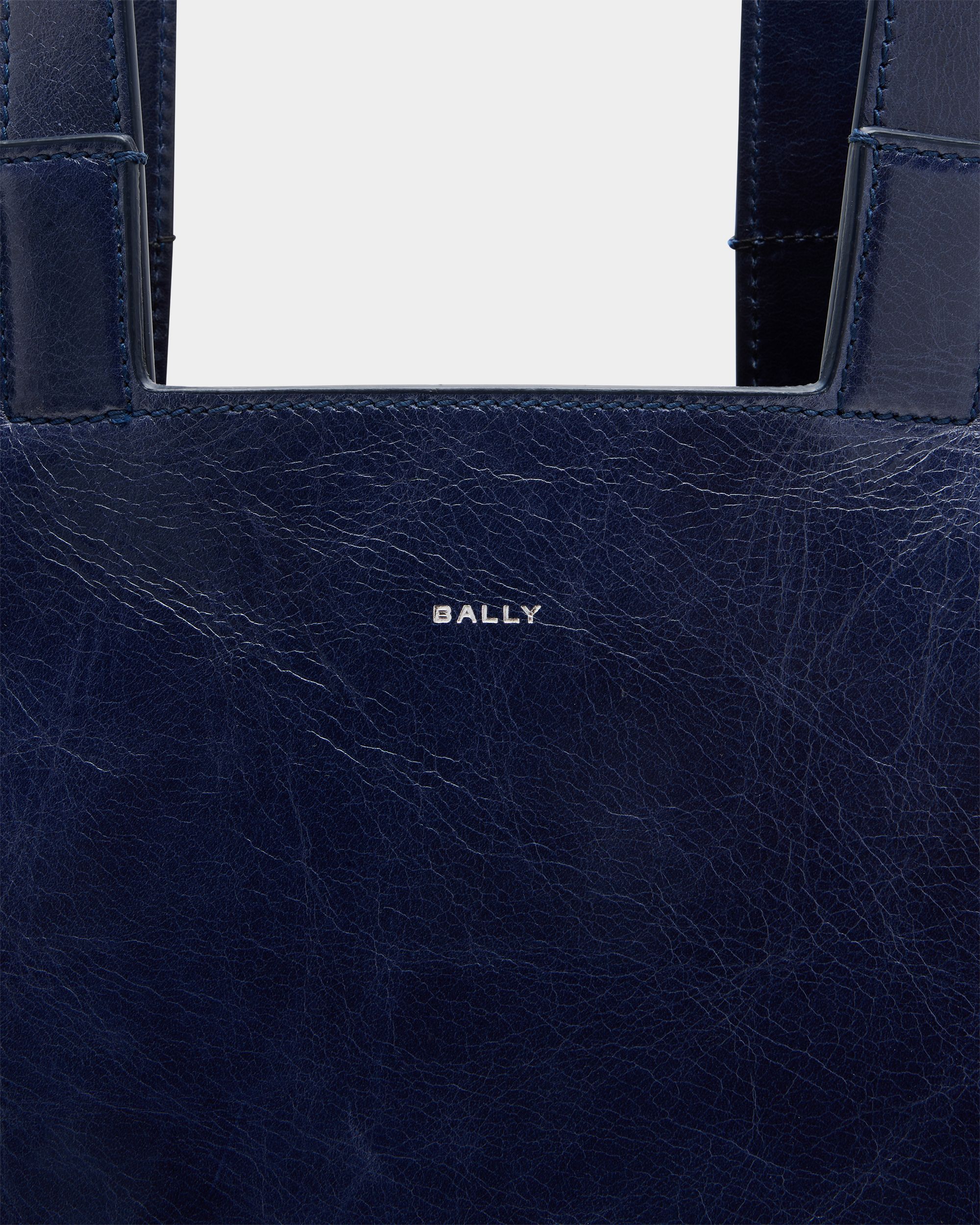 Easy Bally Tote Bag in Navy Blue Leather - Image 6