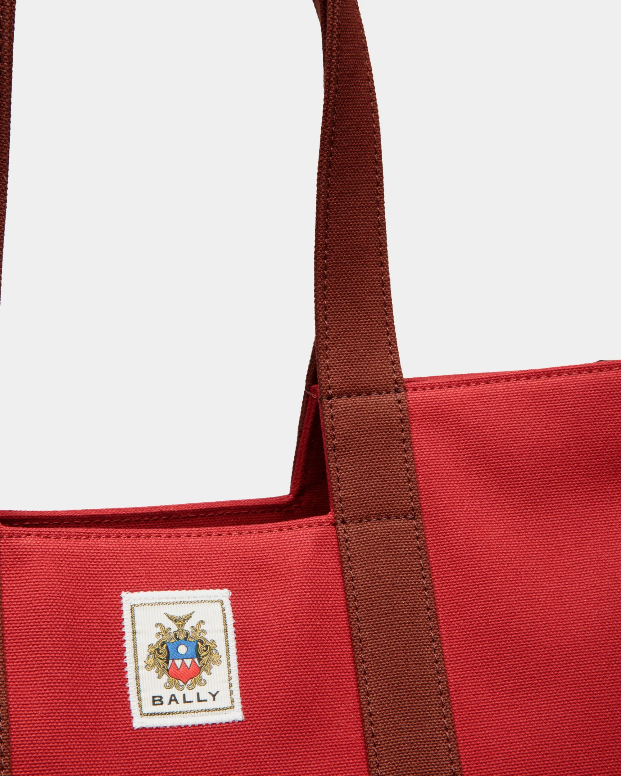 Easy Bally Tote In Candy Red Cotton Canvas - Image 5