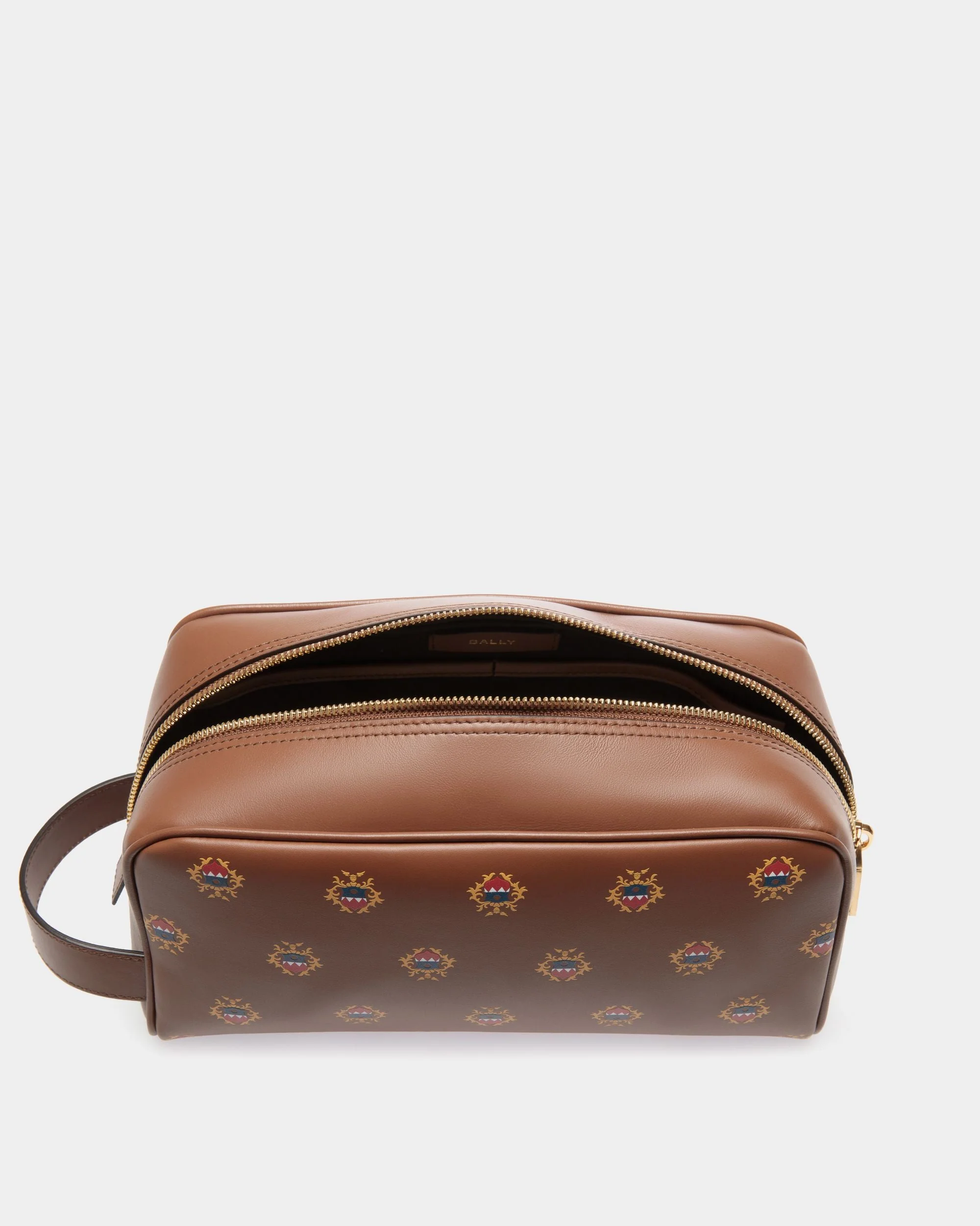 Easy Bally Washbag in Brown Leather with a Bally Crest Print - Image 3