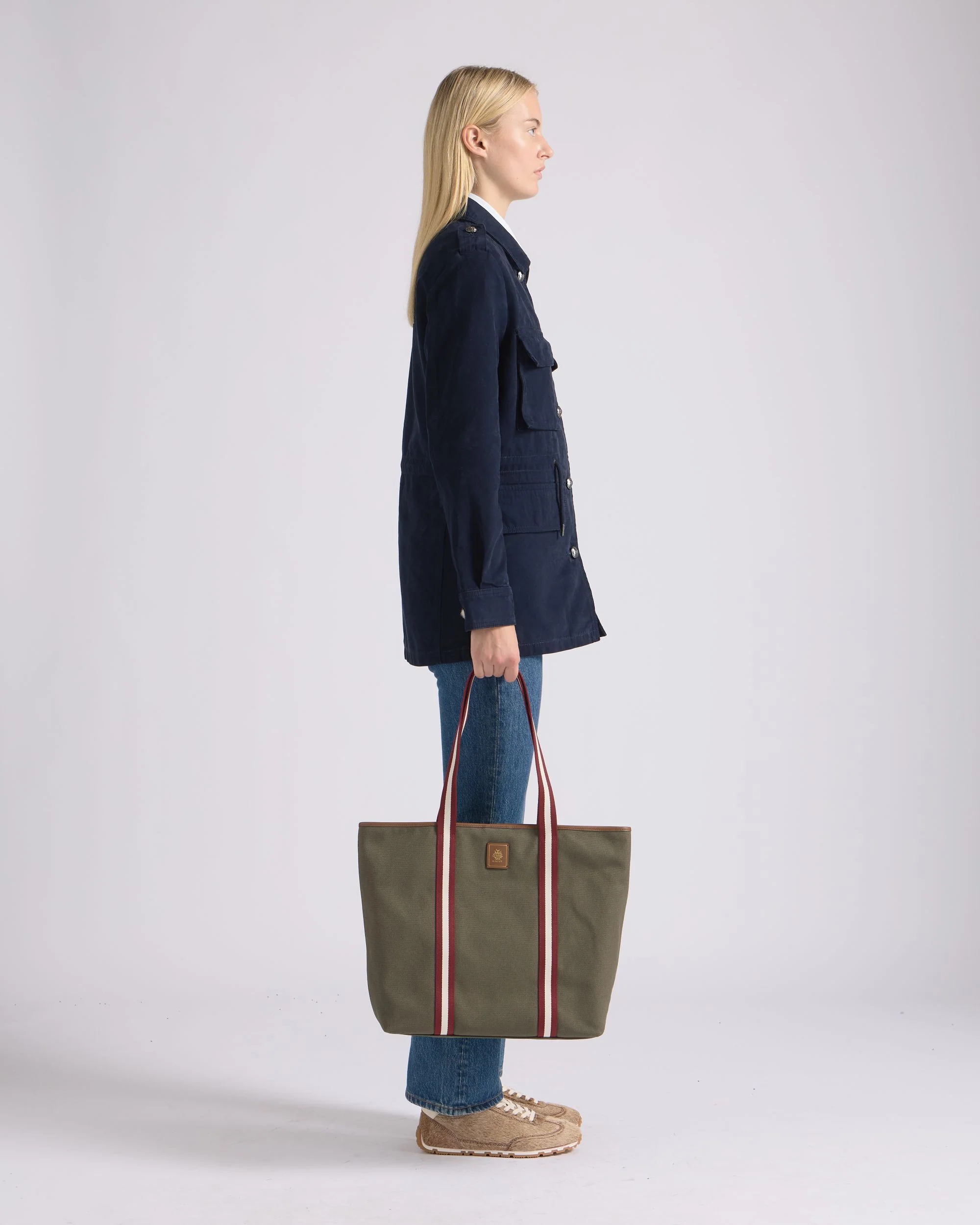 Edelbliss Tote Bag in Military Green Canvas with Bally Ribbon - Image 2