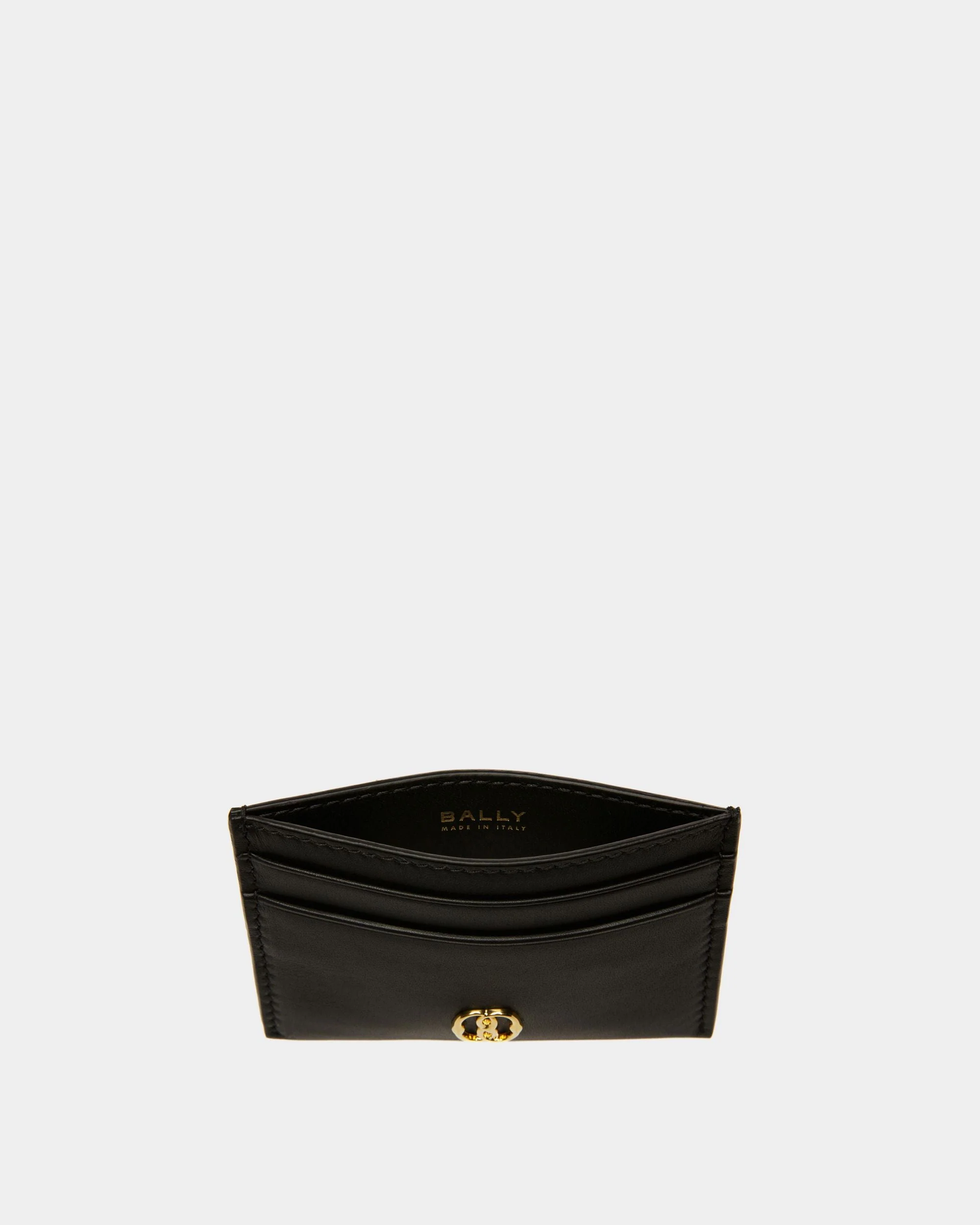 Emblem Card Holder In Black Leather - Image 3