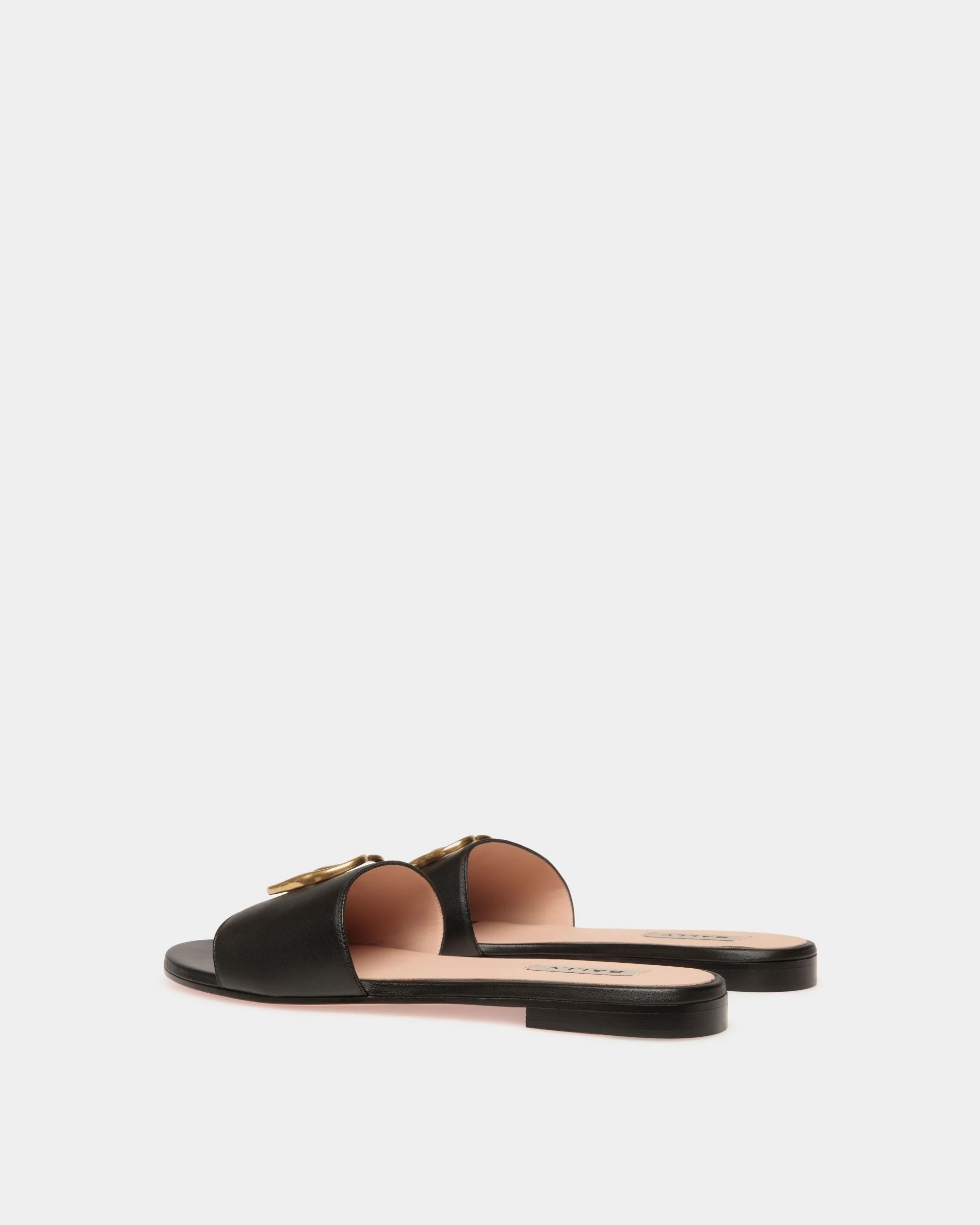 Emblem Flat Slide in Black Nappa Leather - Image 4