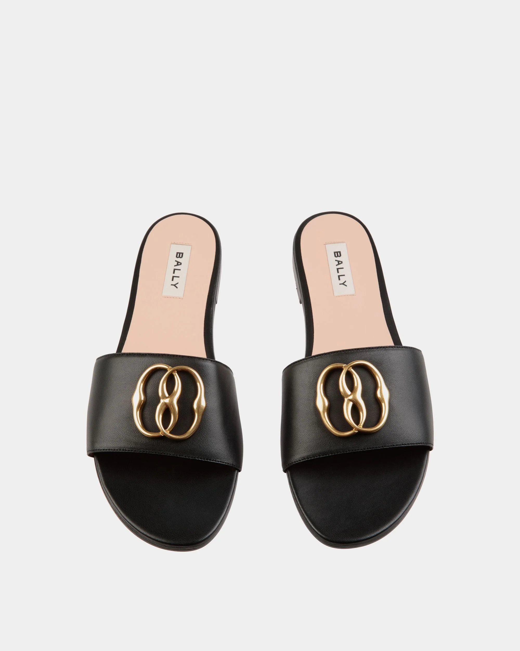 Emblem Flat Slide in Black Nappa Leather - Image 5