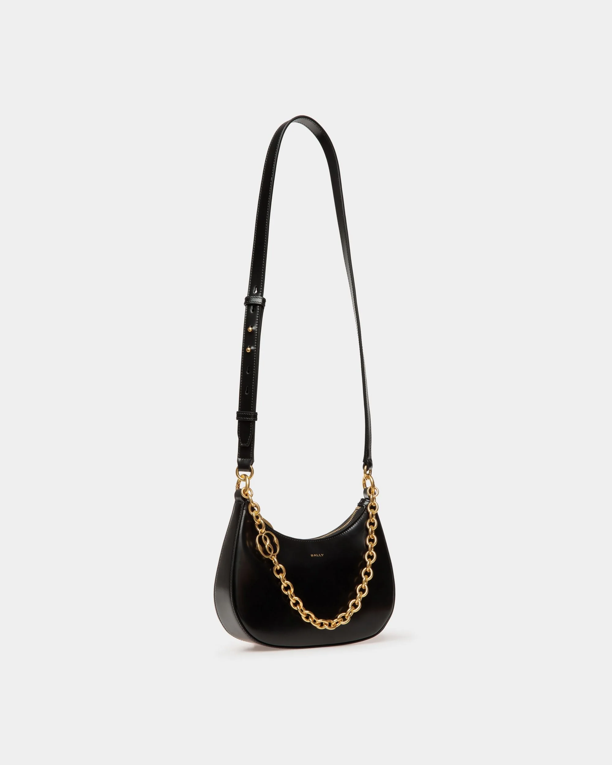Emblem Mini Crossbody Bag in Black Brushed Leather - Image 4