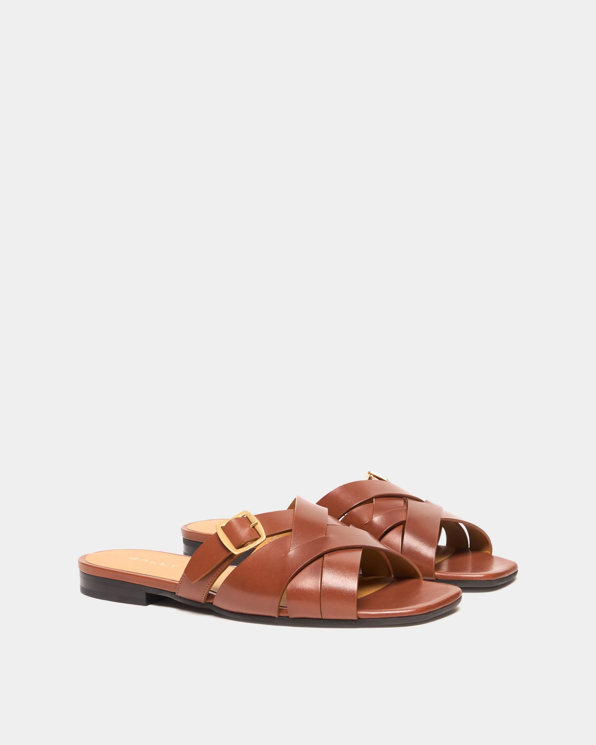 Essence Flat Sandal in Amber Brown Leather - Image 3