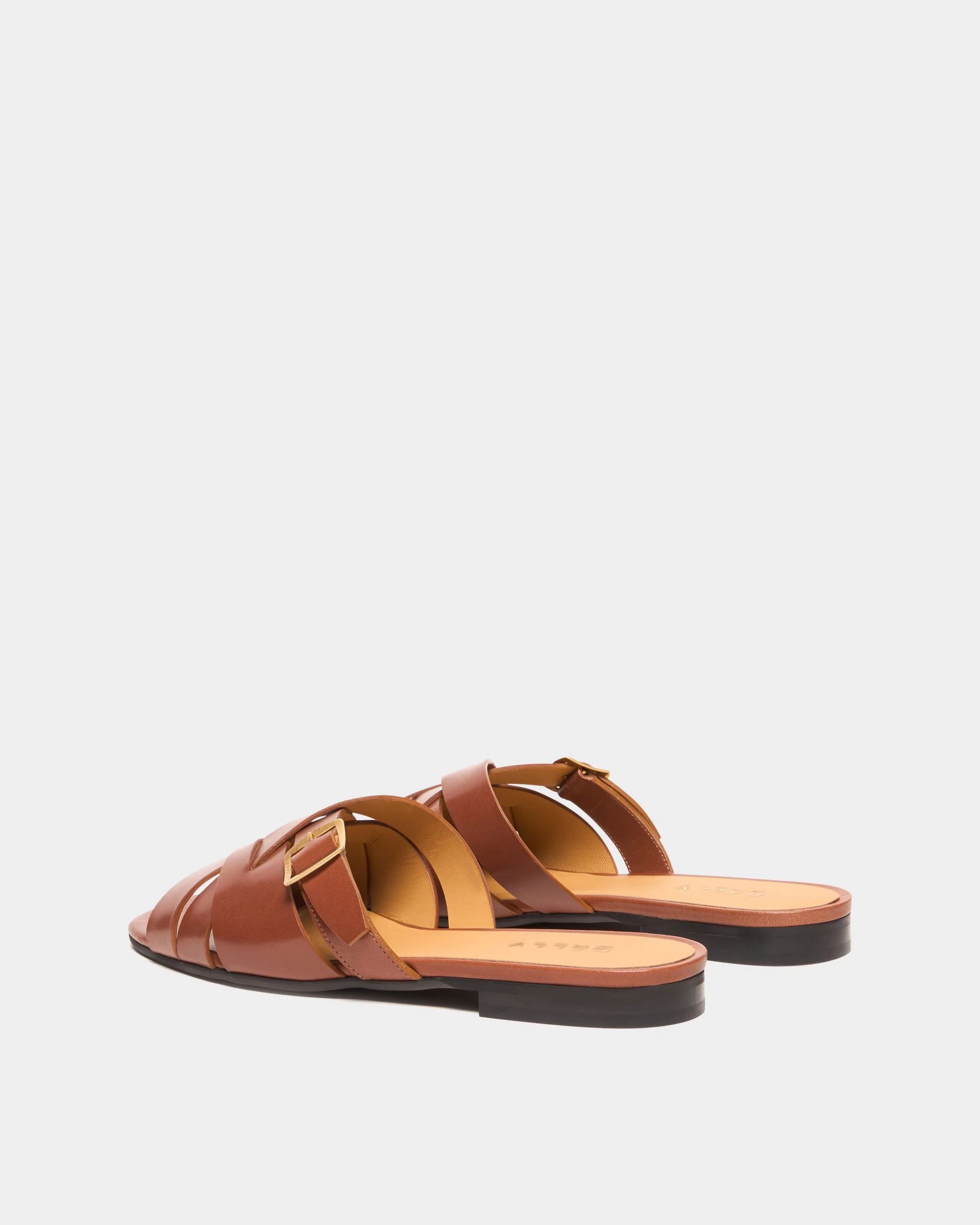 Essence Flat Sandal in Amber Brown Leather - Image 4